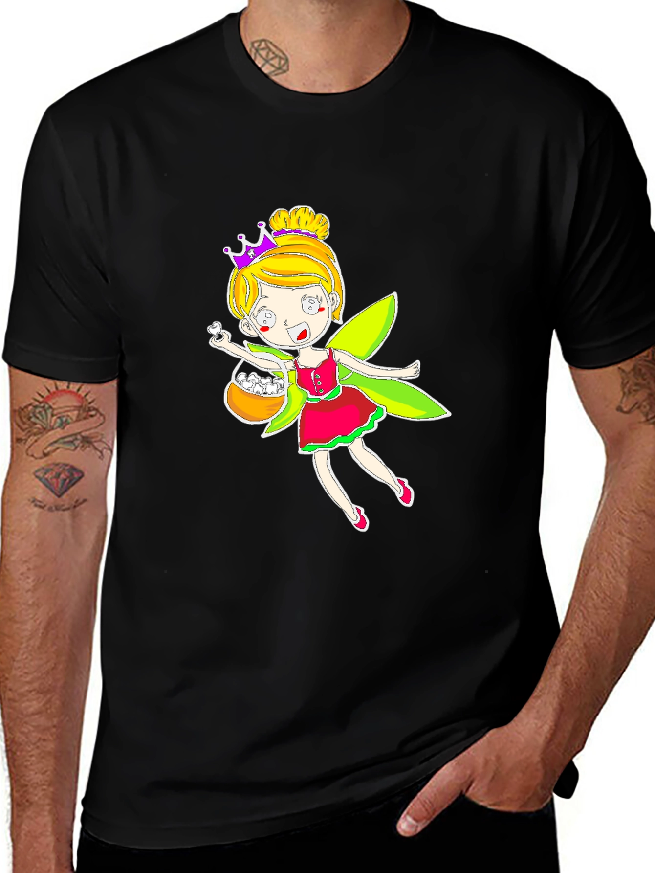 Variant 11 of Fairy Graphic Tee - Whimsical Black T-Shirt