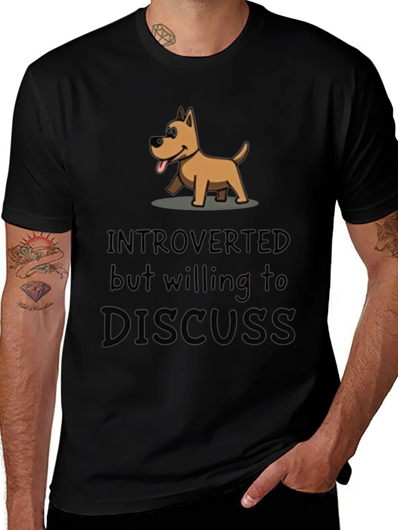Introverted Dog Graphic T-Shirt - Casual Men's Tee