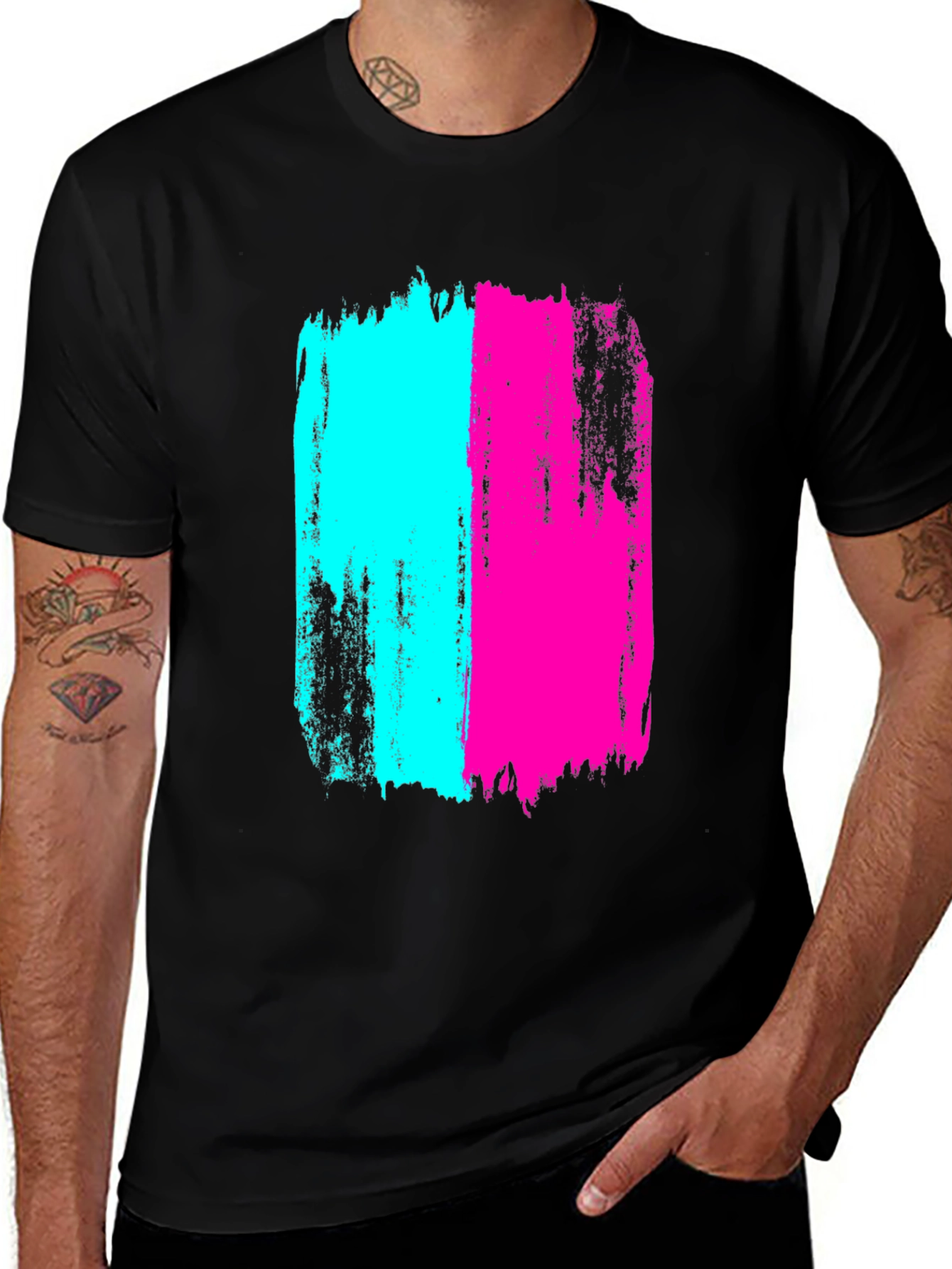 Variant 8 of Bold Brushstroke Tee - Cyan & Magenta Graphic Print
