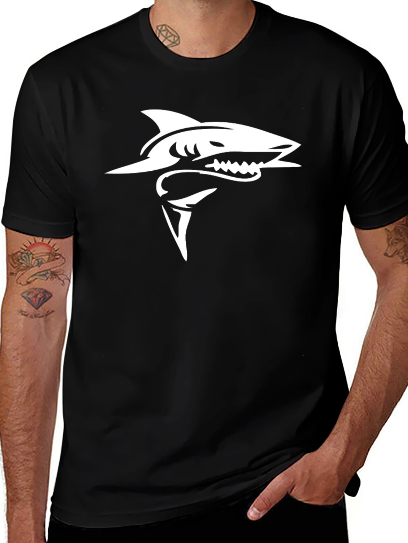 Variant 22 of Shark Hook Men's Black Graphic T-Shirt