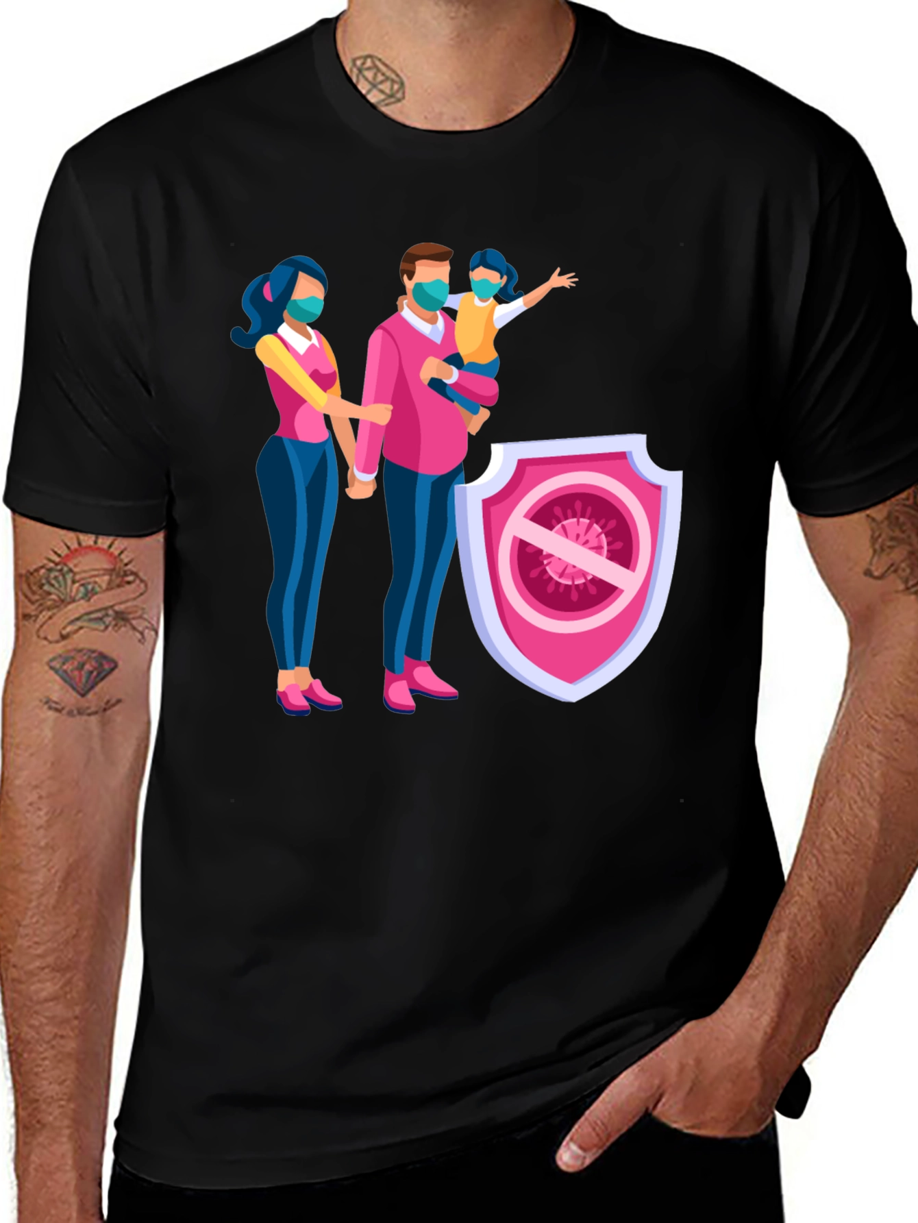 Variant 20 of Family Protection T-Shirt - Black Cotton Blend