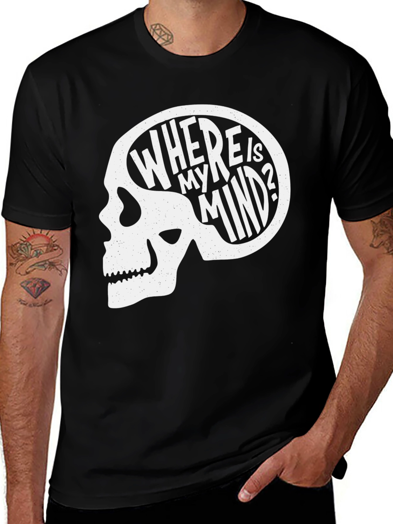 Variant 18 of Where Is My Mind Skull Graphic Tee - Black