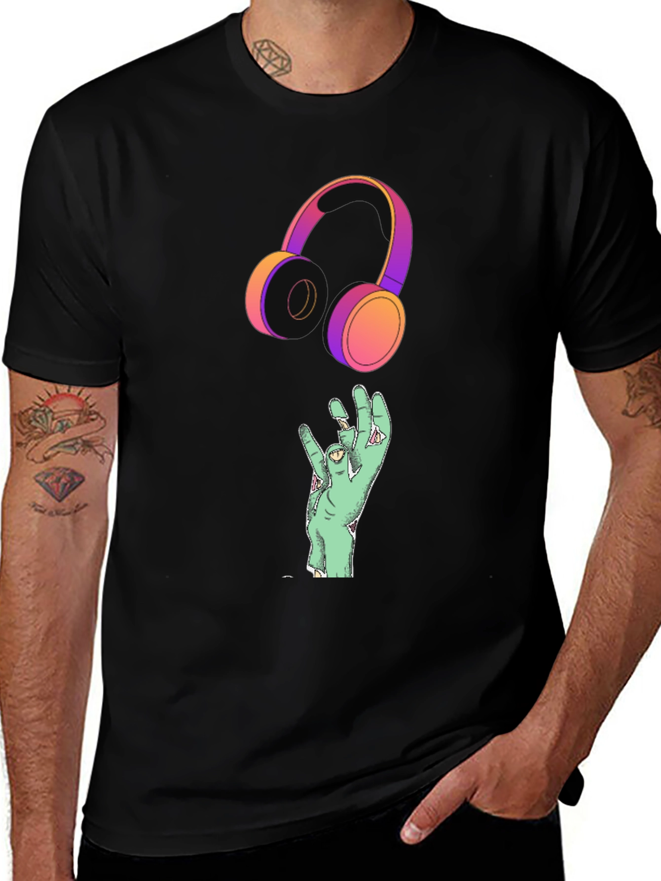Variant 23 of Zombie Hand Headphones Graphic Tee
