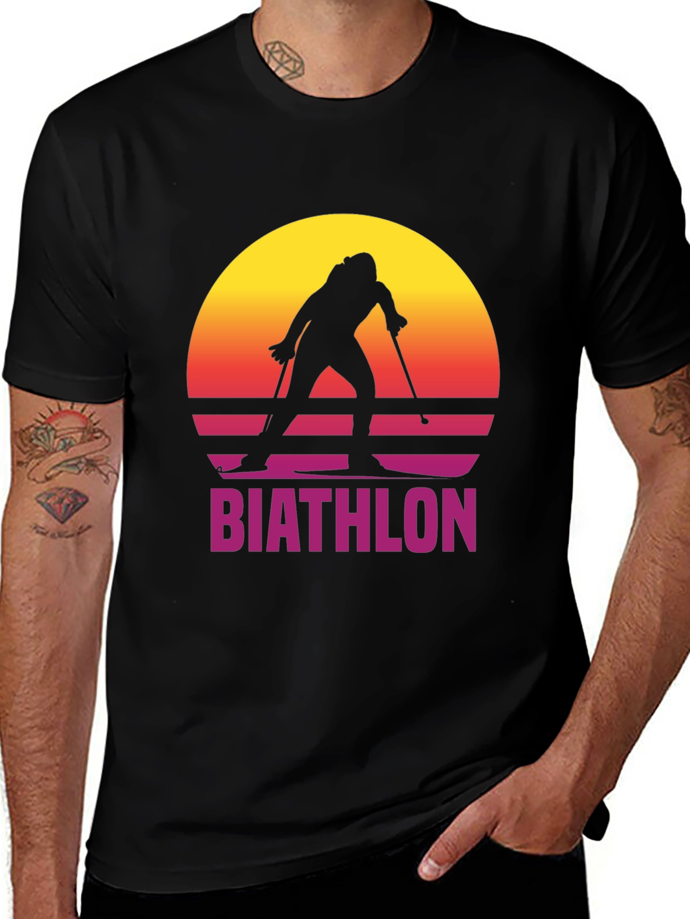 Variant 17 of Retro Biathlon Sunset Graphic Tee