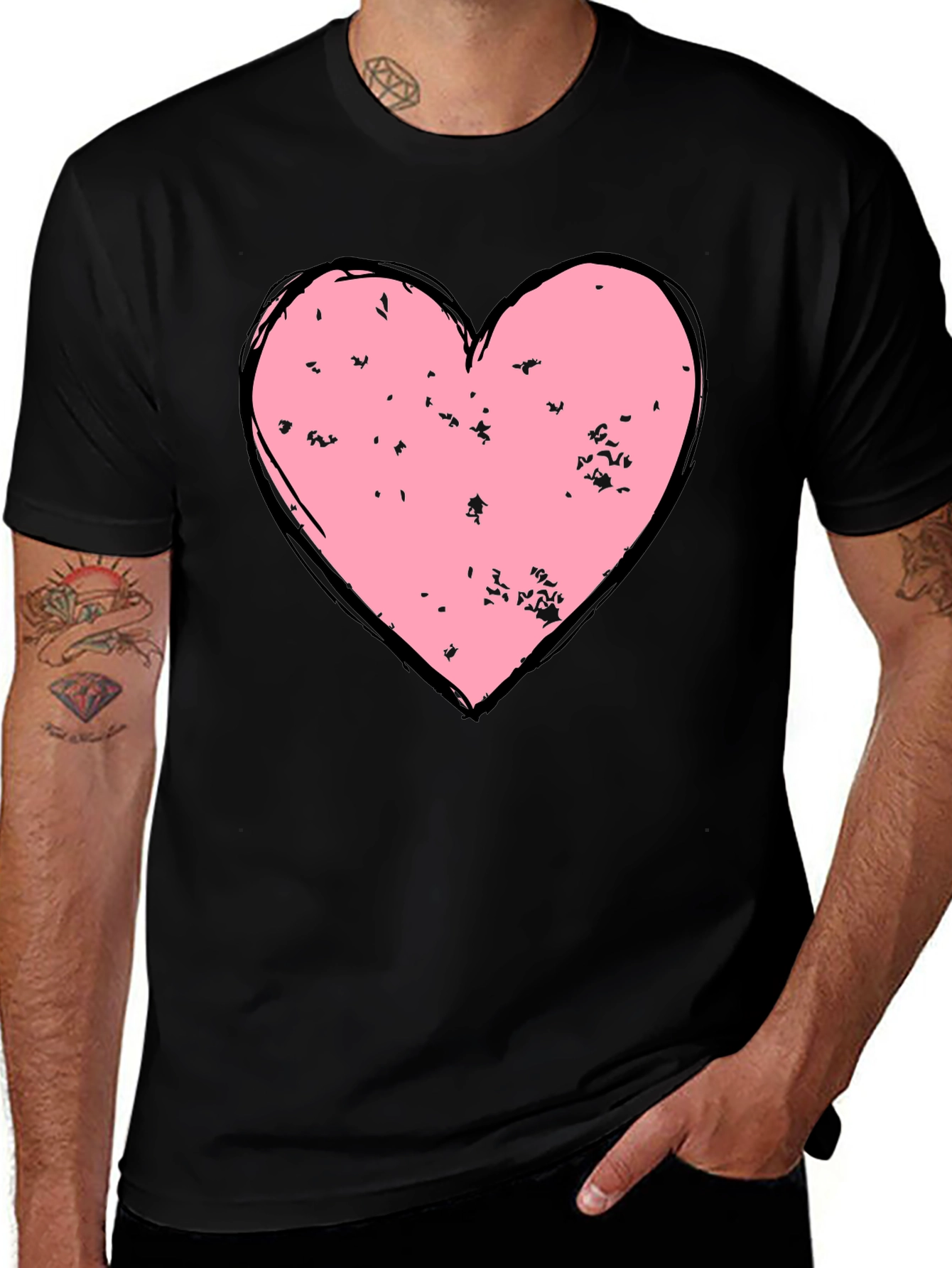 Variant 24 of Distressed Heart Graphic T-Shirt - Black