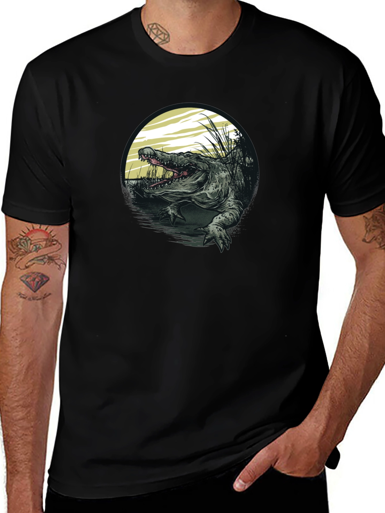 Variant 4 of Crocodile Swamp Graphic Tee - Bold Black T-Shirt