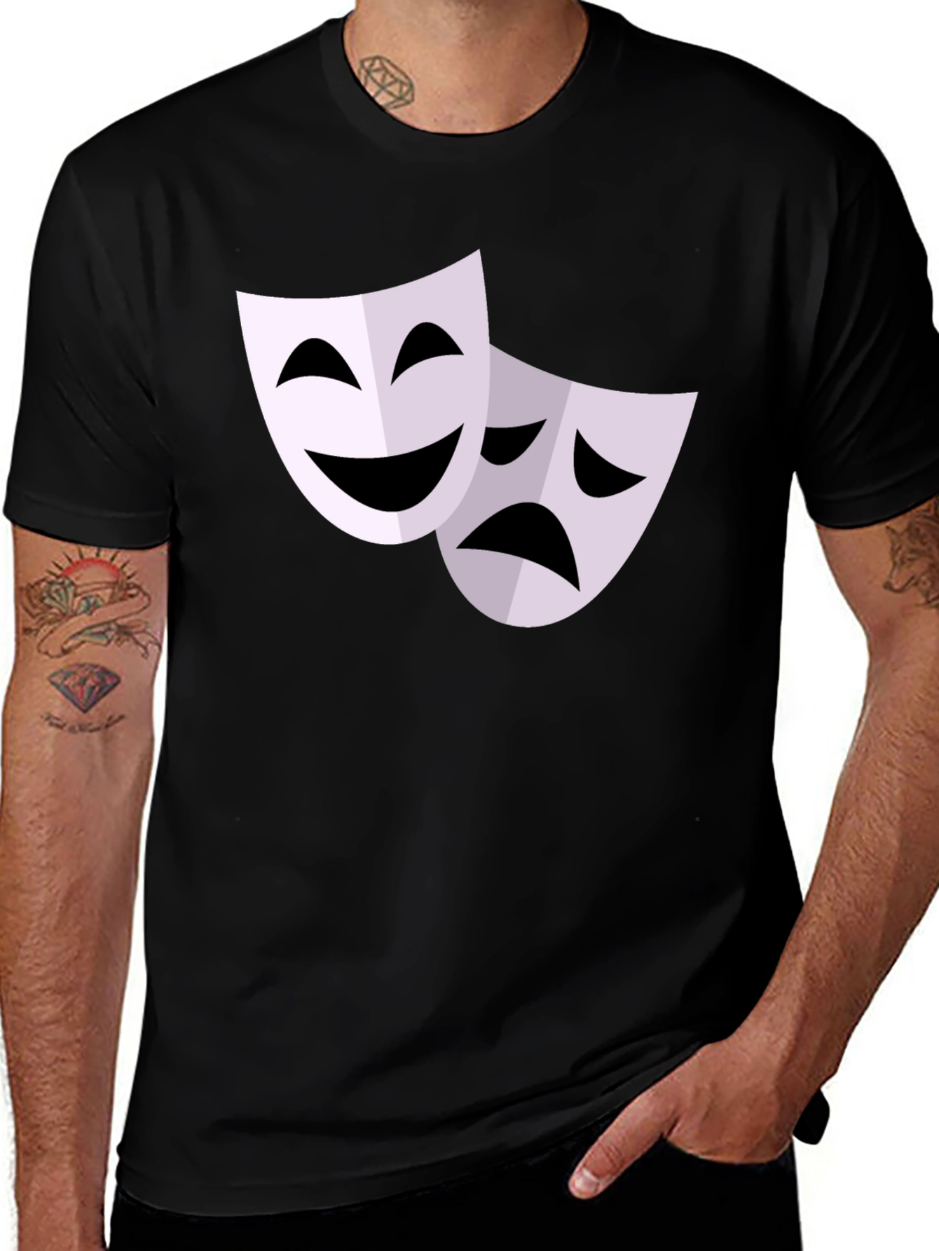 Variant 6 of Comedy Tragedy Mask Graphic T-Shirt - Black