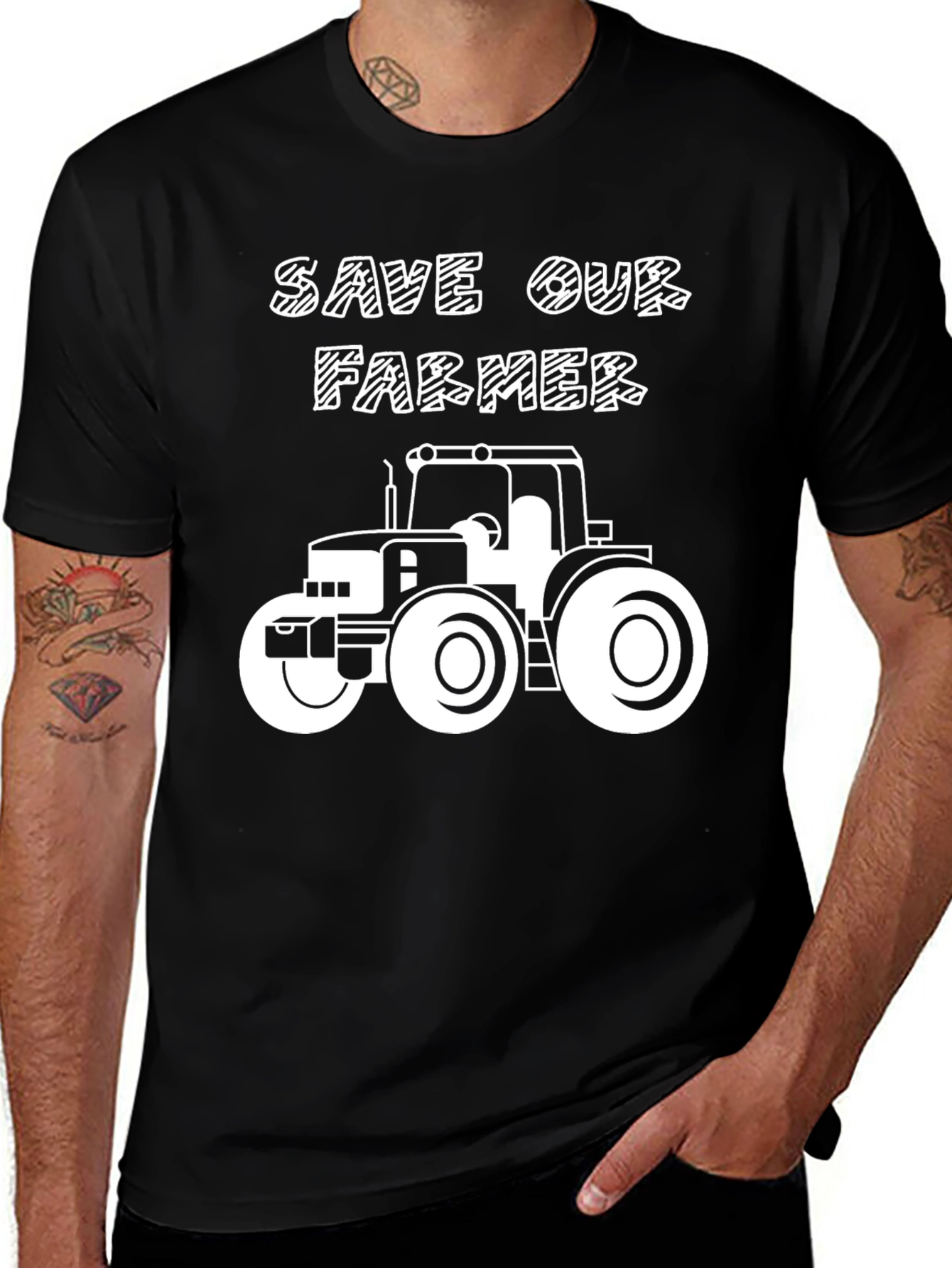 Variant 11 of Save Our Farmer T-Shirt - Black Tractor Graphic Tee