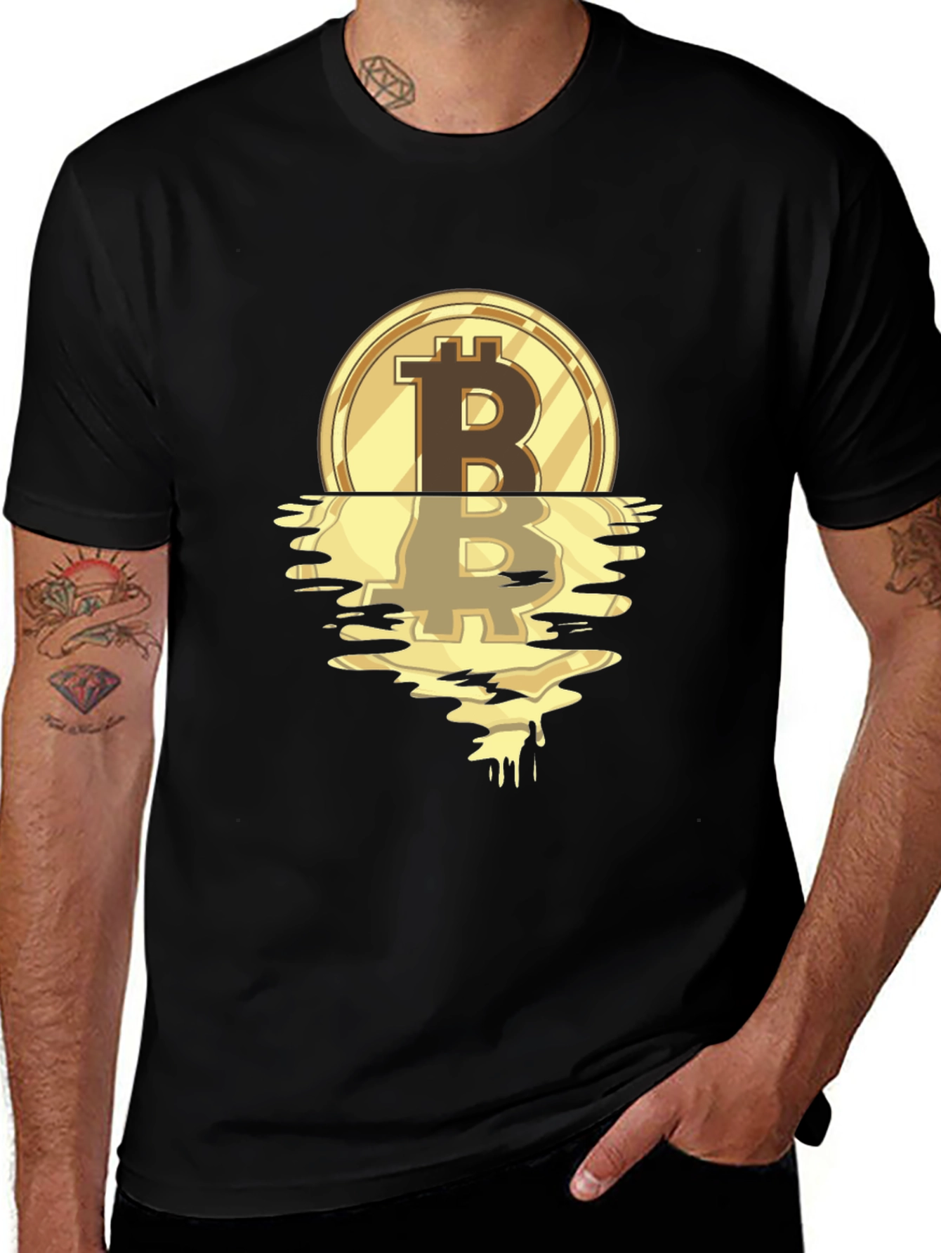 Bitcoin Melting Gold Coin Graphic T-Shirt
