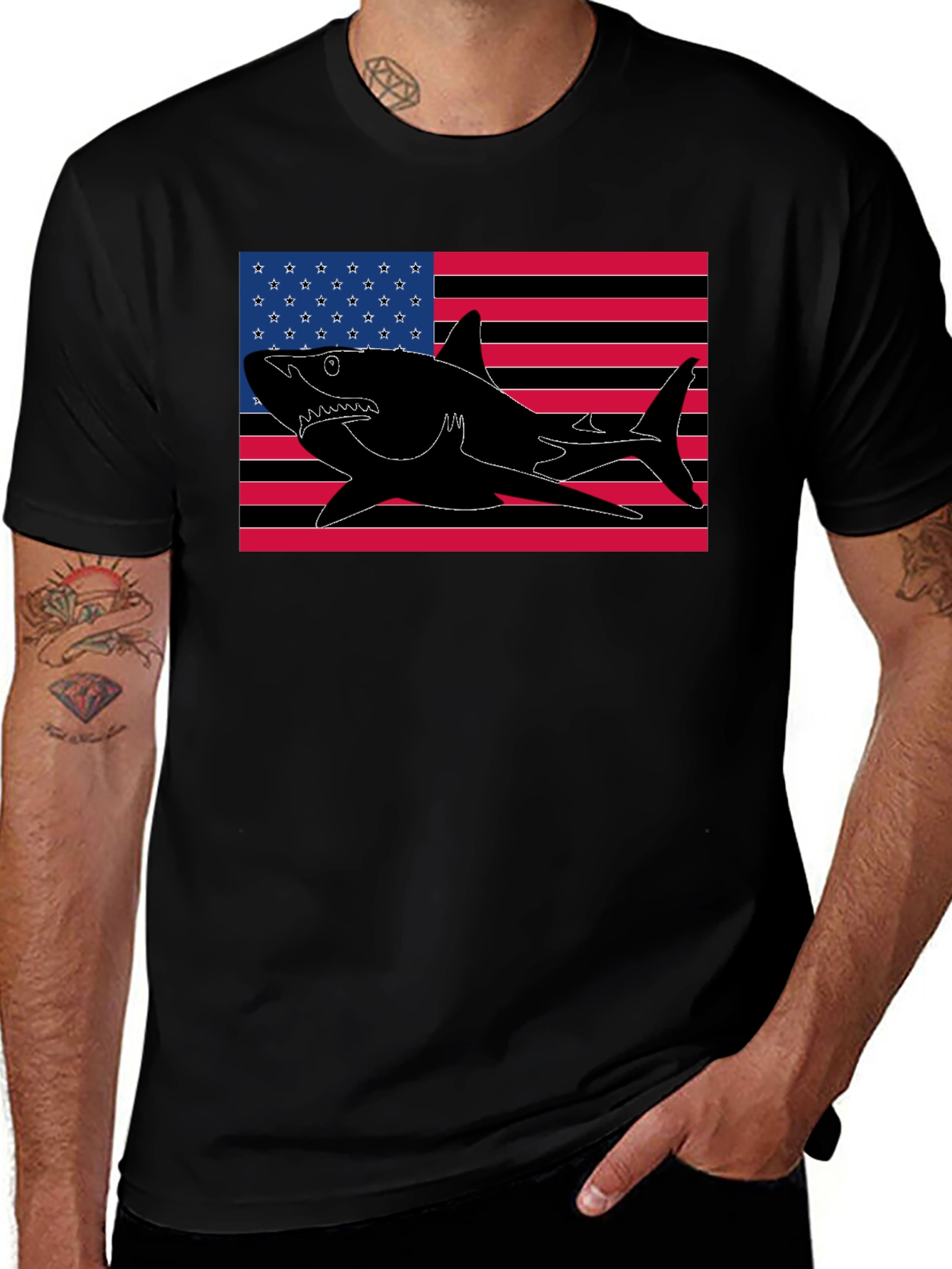 Variant 2 of Shark USA Flag Graphic T-Shirt