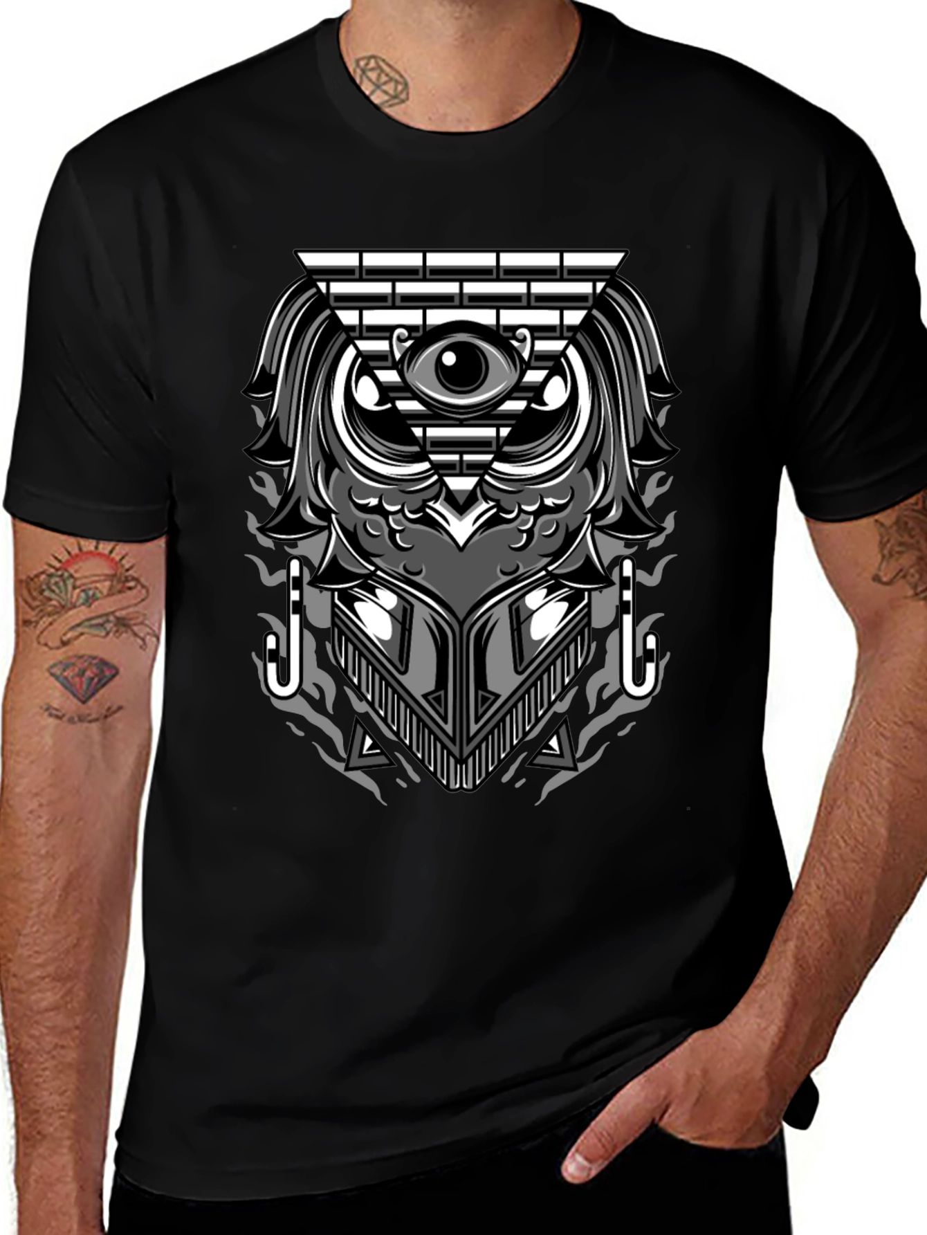 Variant 16 of Eye of Providence Owl Graphic Tee - Black