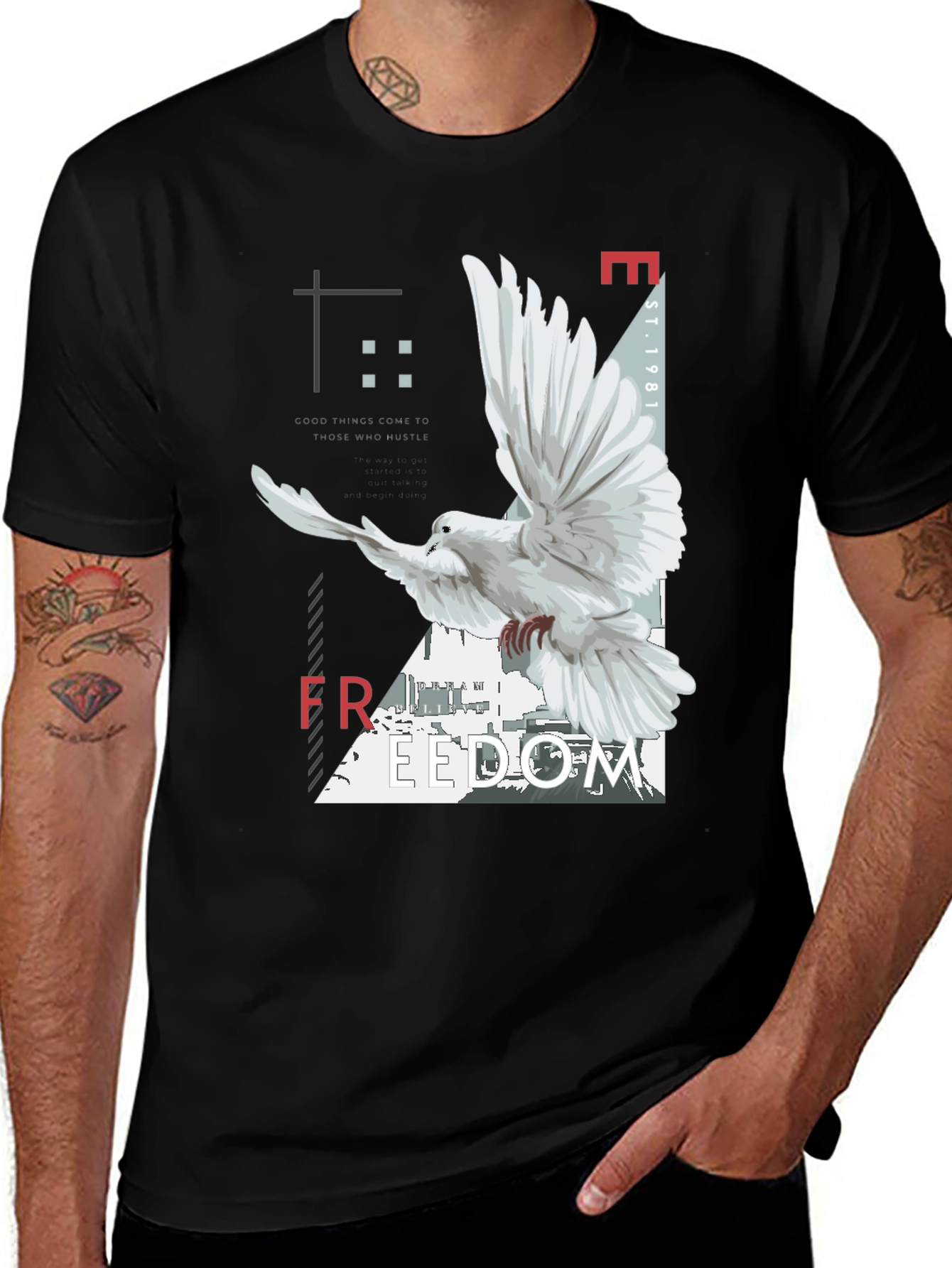 Freedom Dove Graphic Tee - Black Cotton Blend T-Shirt