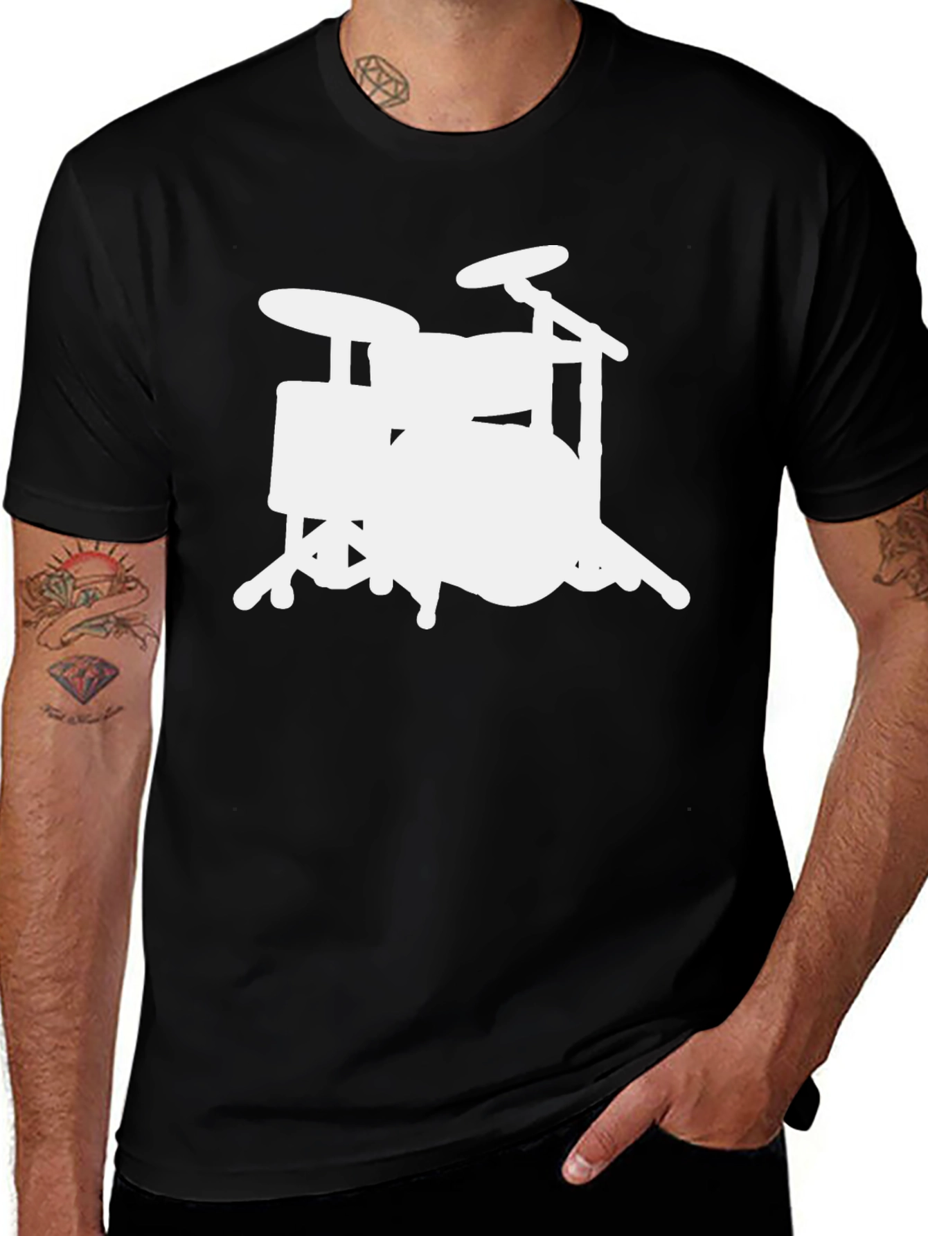 Variant 7 of Drum Kit Graphic Tee - Black Cotton T-Shirt