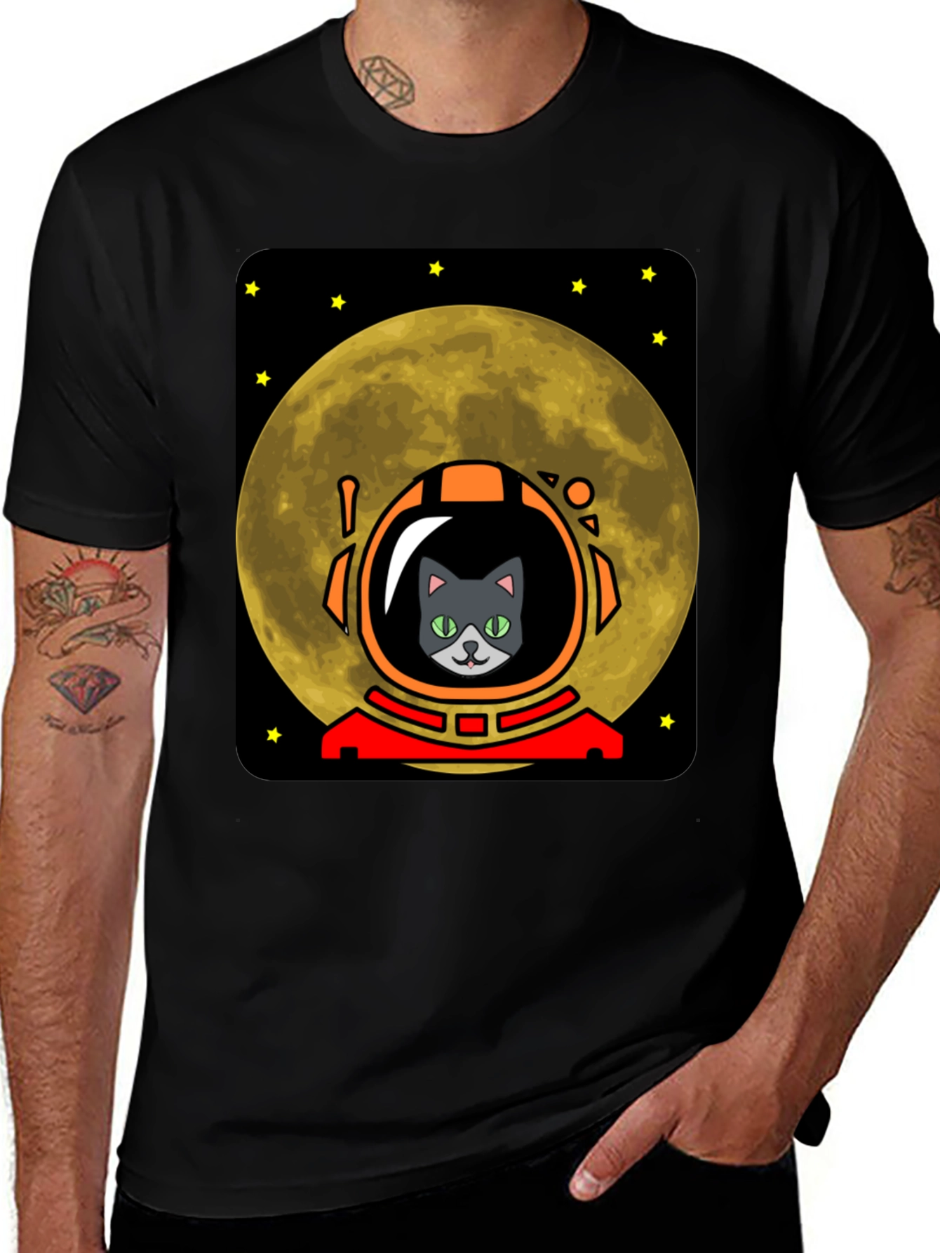 Variant 28 of Astronaut Cat Moon Graphic Tee - Black