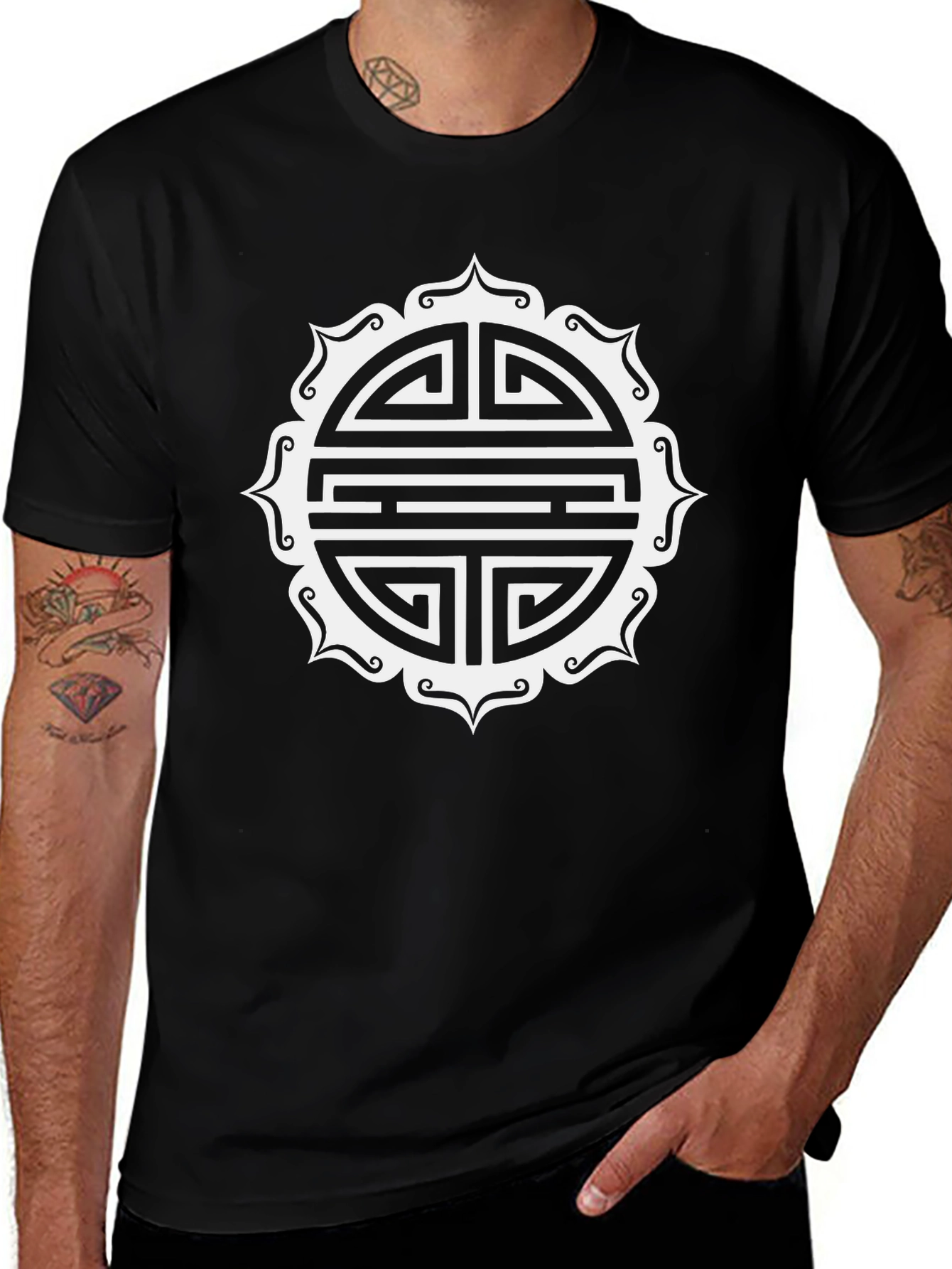 Symbol T-Shirt - Round Geometric Design Black Tee