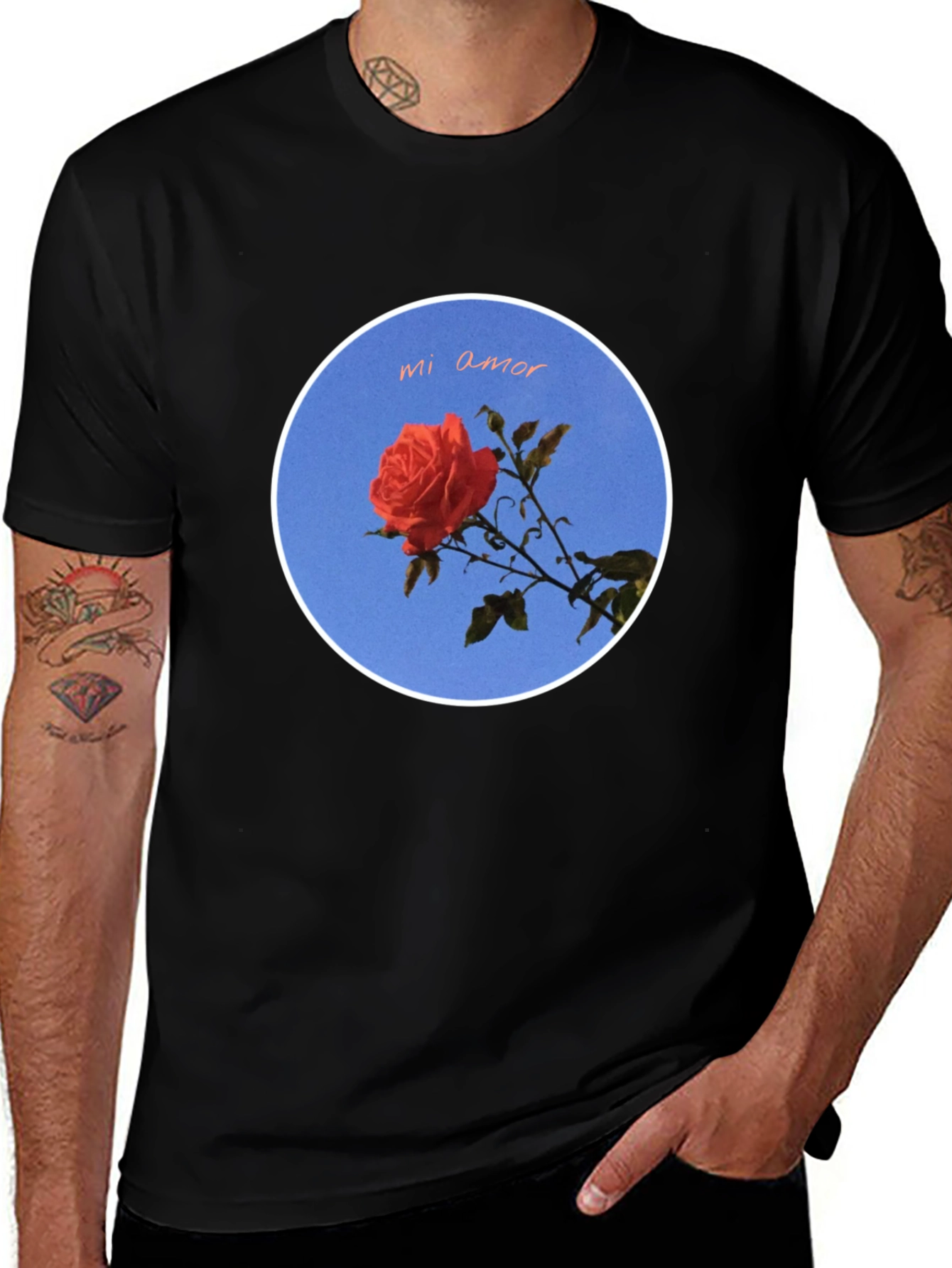 Variant 23 of Mi Amor Rose Graphic Tee - Soft Black Cotton Blend