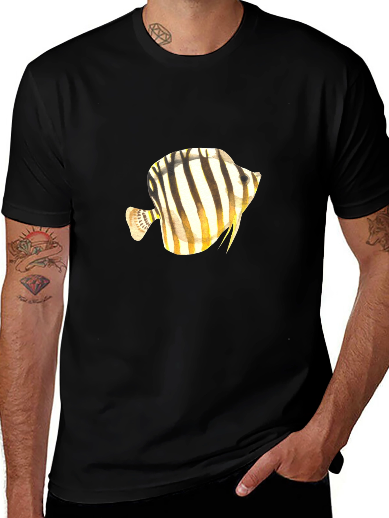 Stripped Fish Graphic Tee - Black