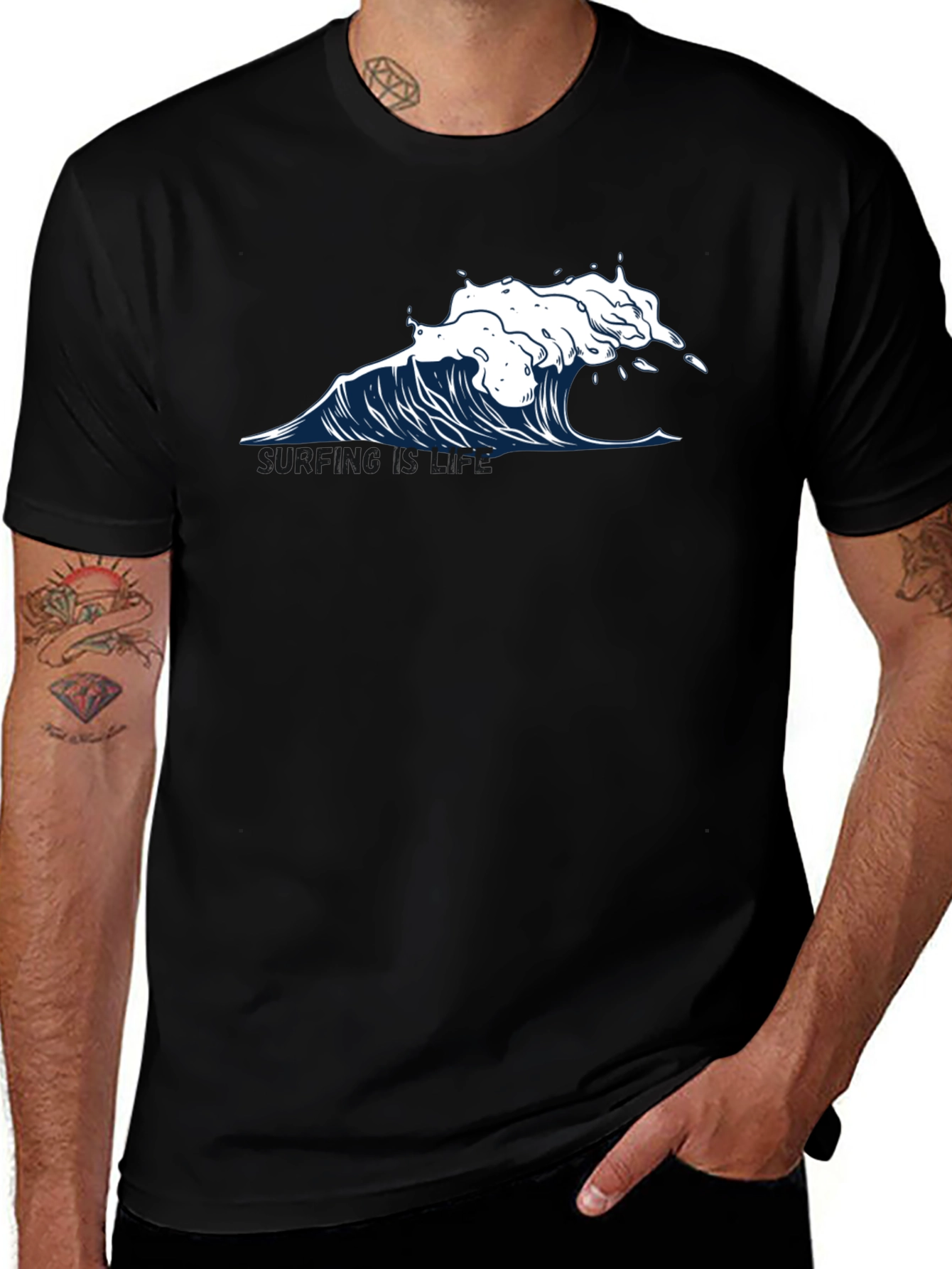 Variant 26 of Wave Graphic T-Shirt - Black Cotton Tee