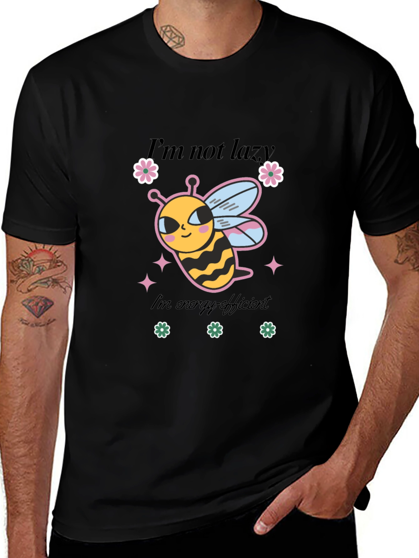 Variant 22 of Energy-Efficient Bee Graphic Tee - Black Cotton T-Shirt