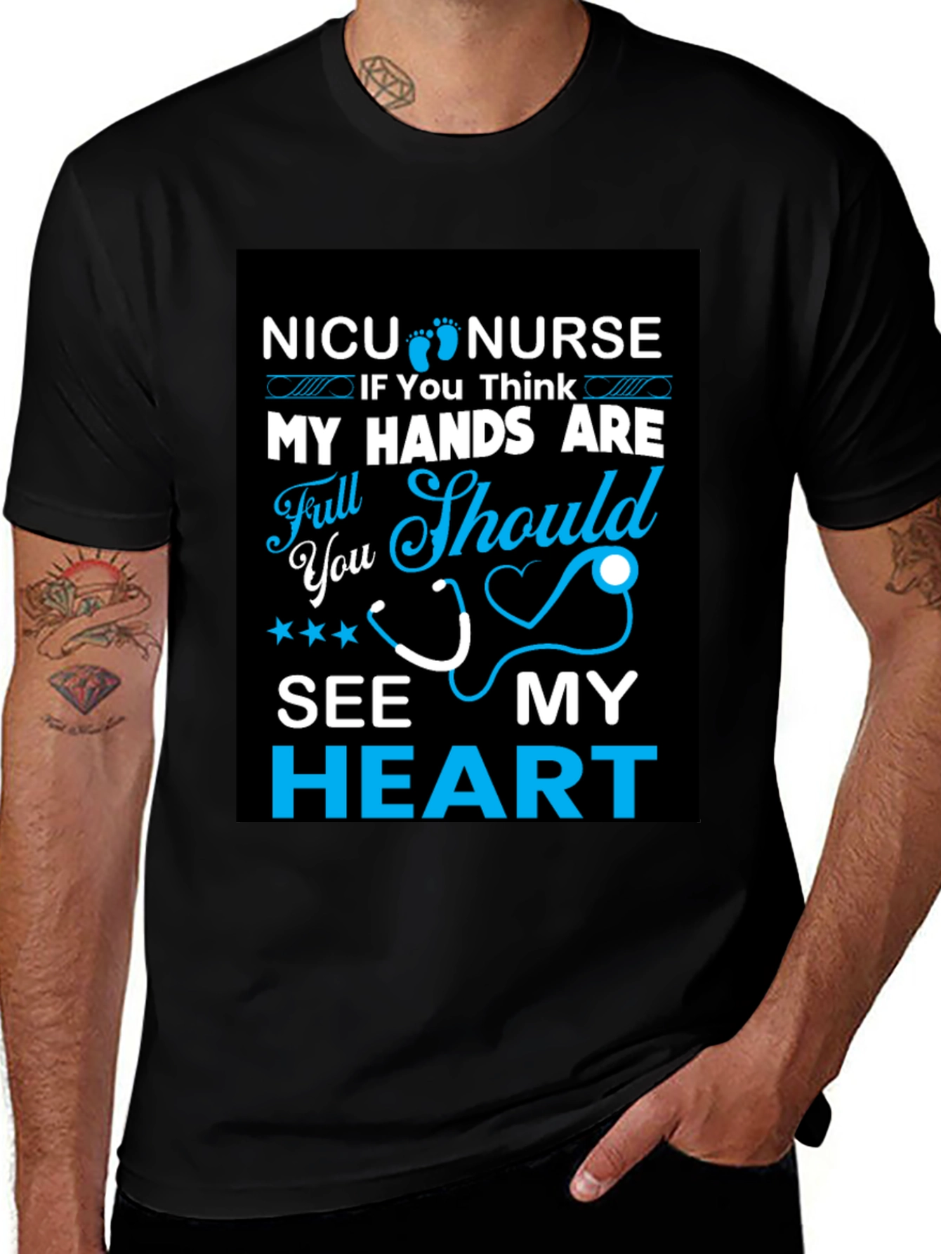 NICU Nurse Heart Graphic Tee - Black
