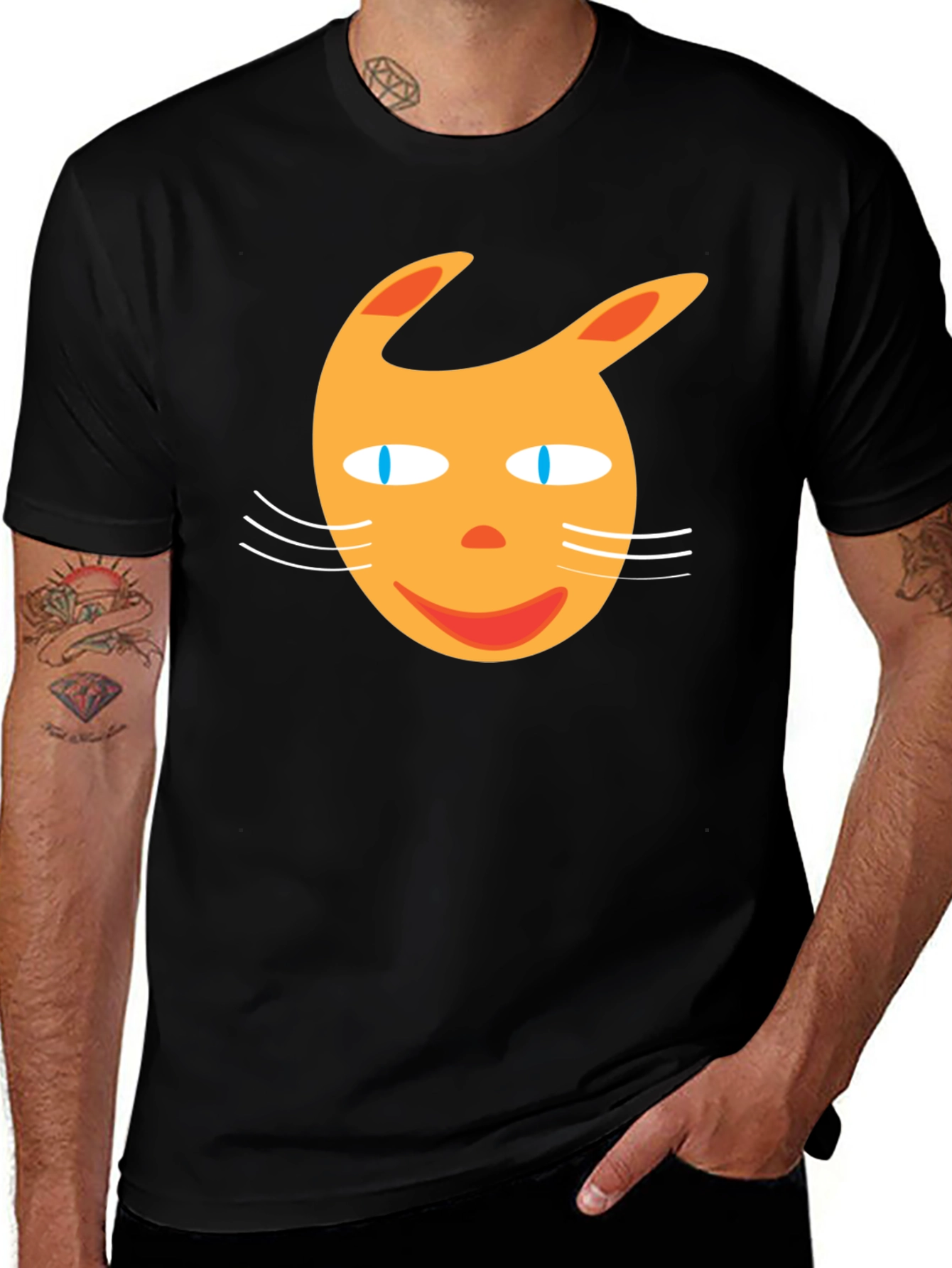 Variant 23 of Funny Cartoon Cat Face Black T-Shirt