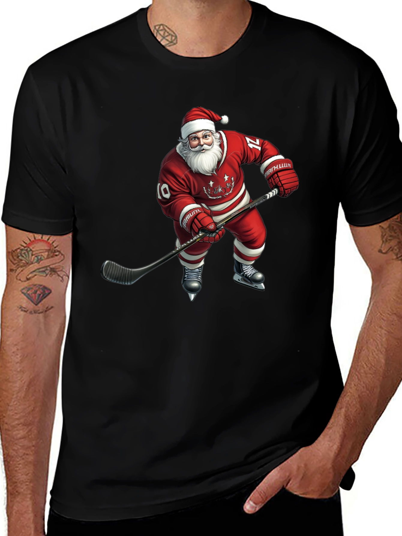 Santa Hockey T-Shirt - Holiday Festive Tee