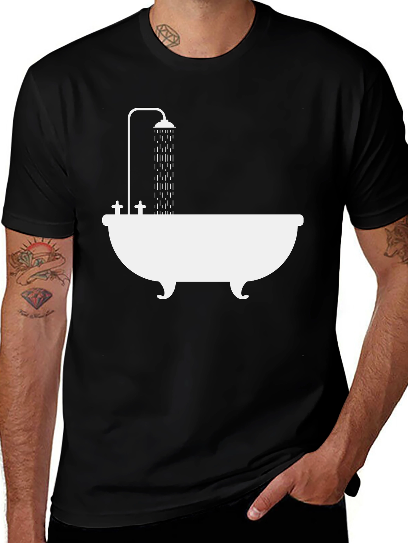 Shower Bathtub Graphic Tee - Black Cotton T-Shirt