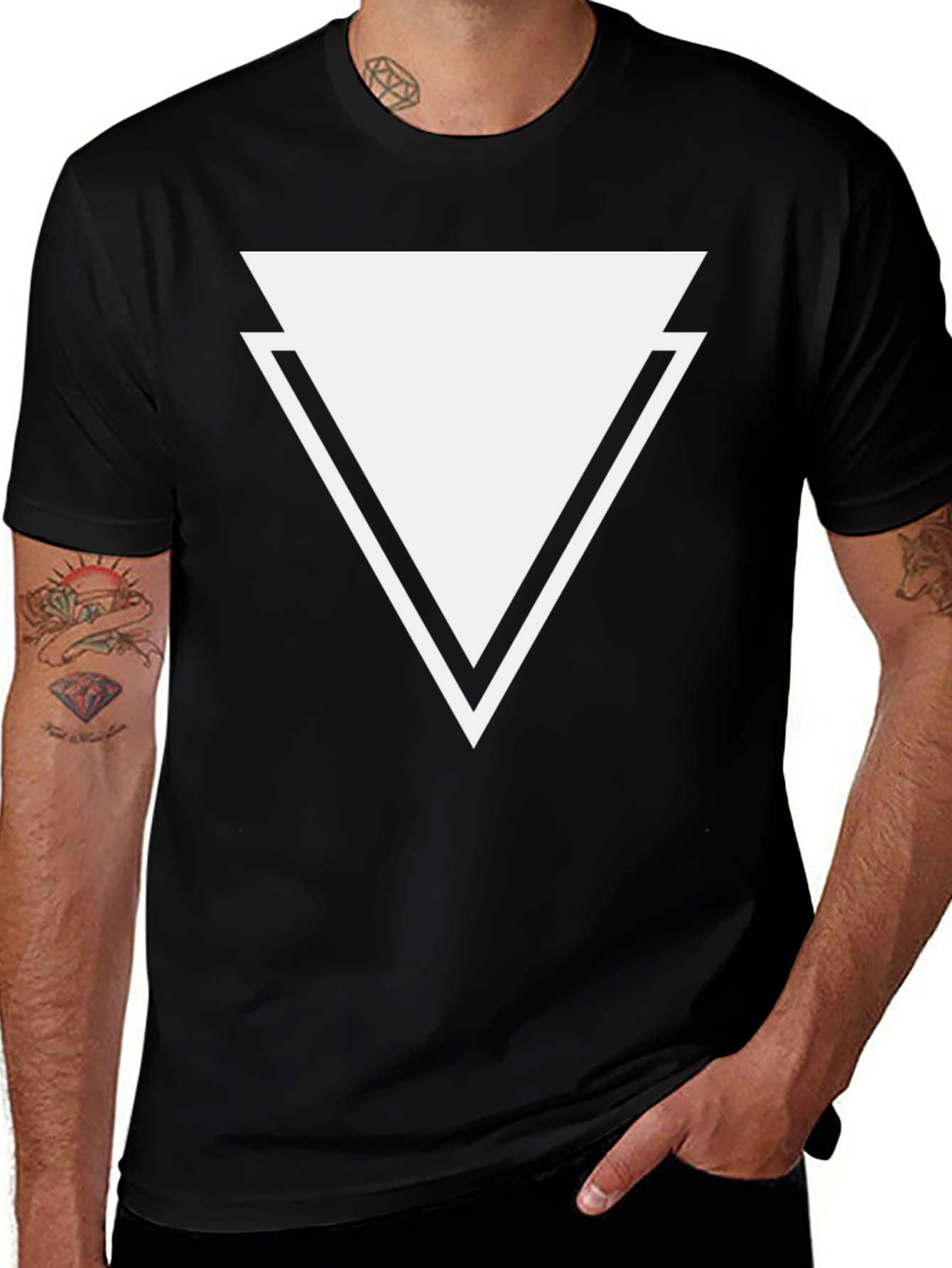 Variant 6 of Men's Black T-Shirt - Geometric Triangle Design
