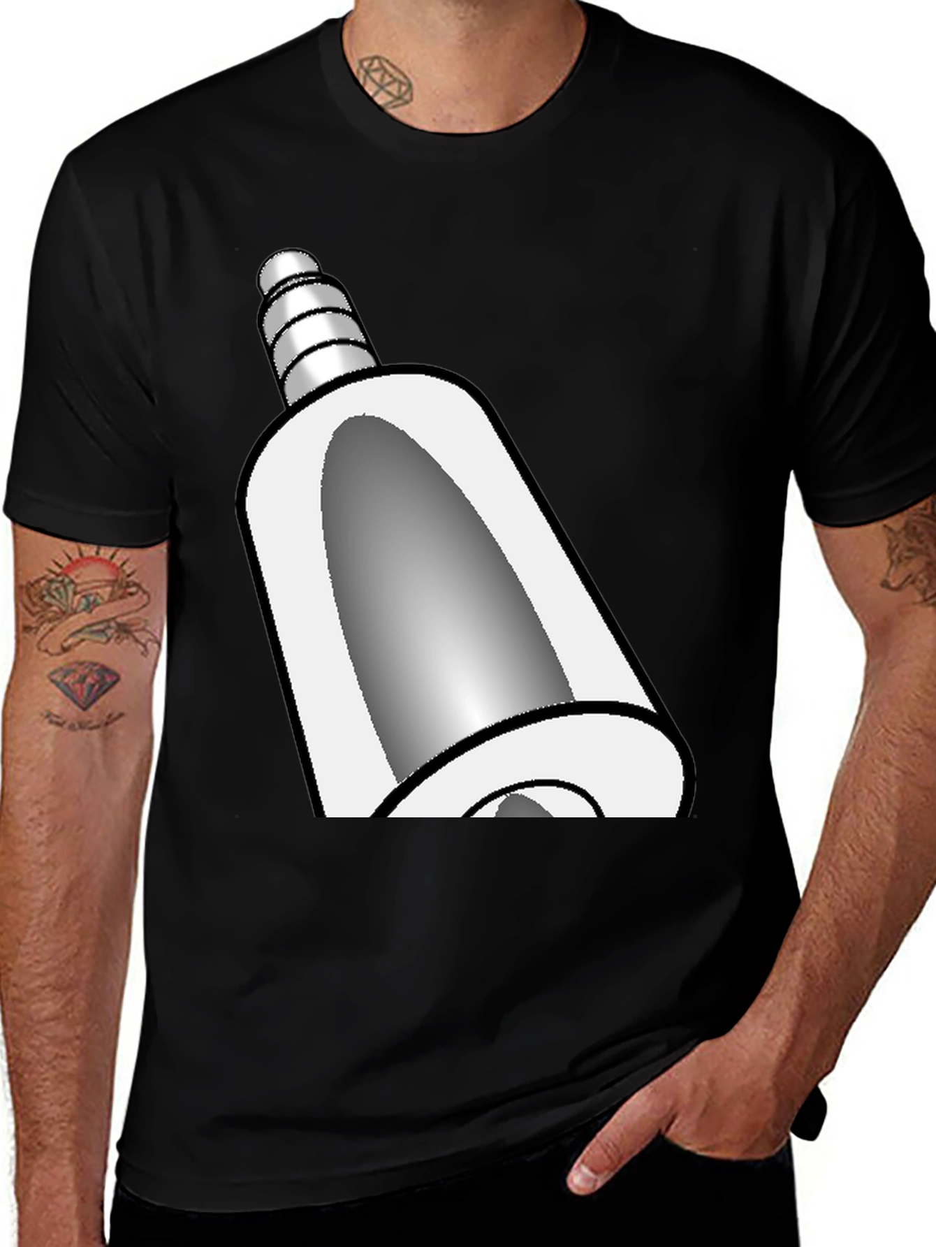 Novelty Cartoon Bell Graphic Black T-Shirt