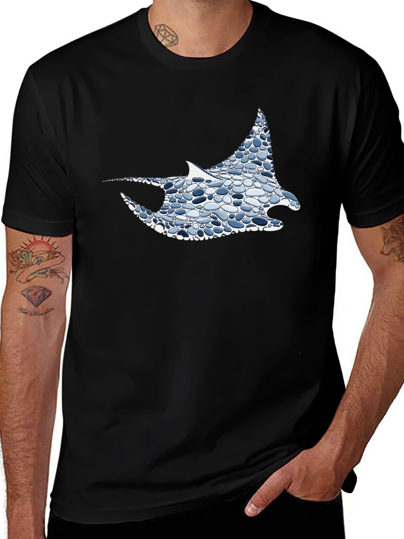 Variant 3 of Cool Stingray Graphic Tee - Unique Pebble Design