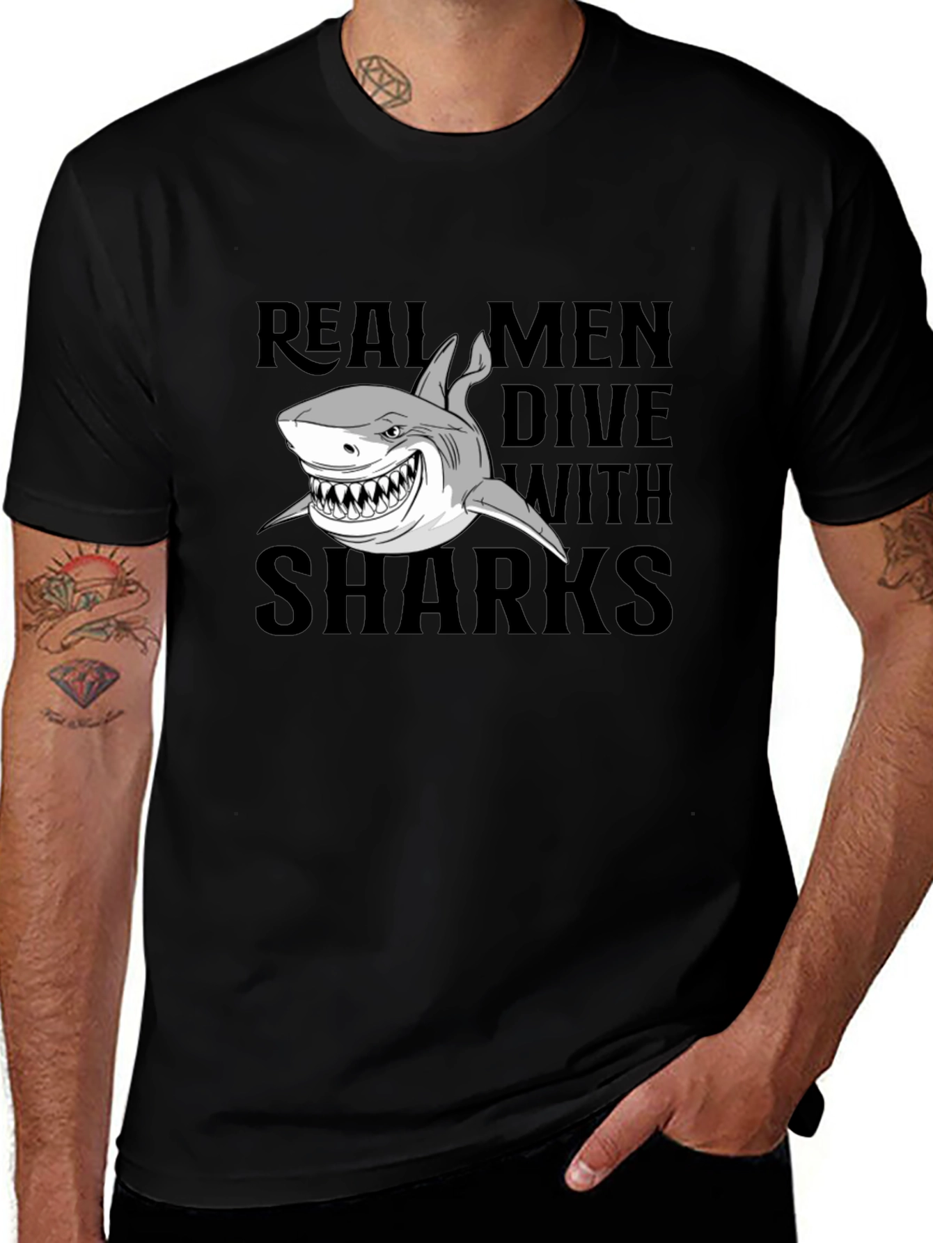 Variant 17 of Real Men Dive With Sharks T-Shirt