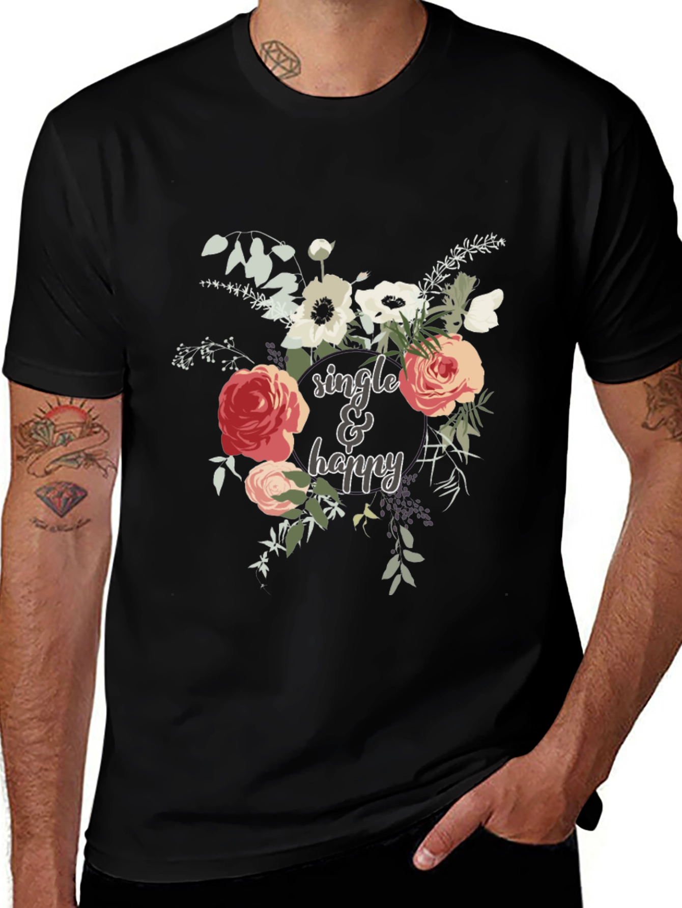 Variant 23 of Single & Happy Floral Print Black T-Shirt