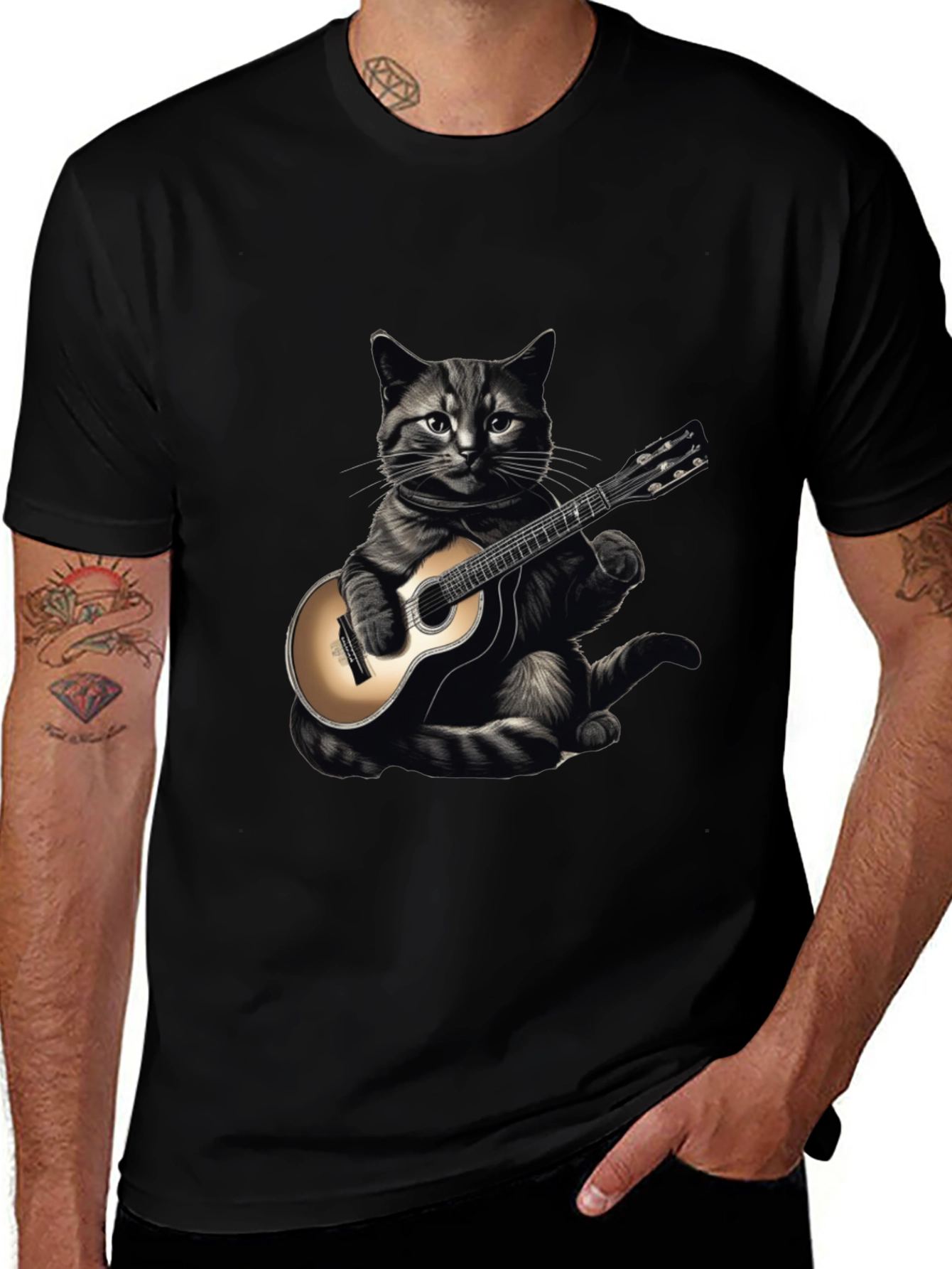 Variant 7 of Cool Cat Guitar Player Graphic T-Shirt