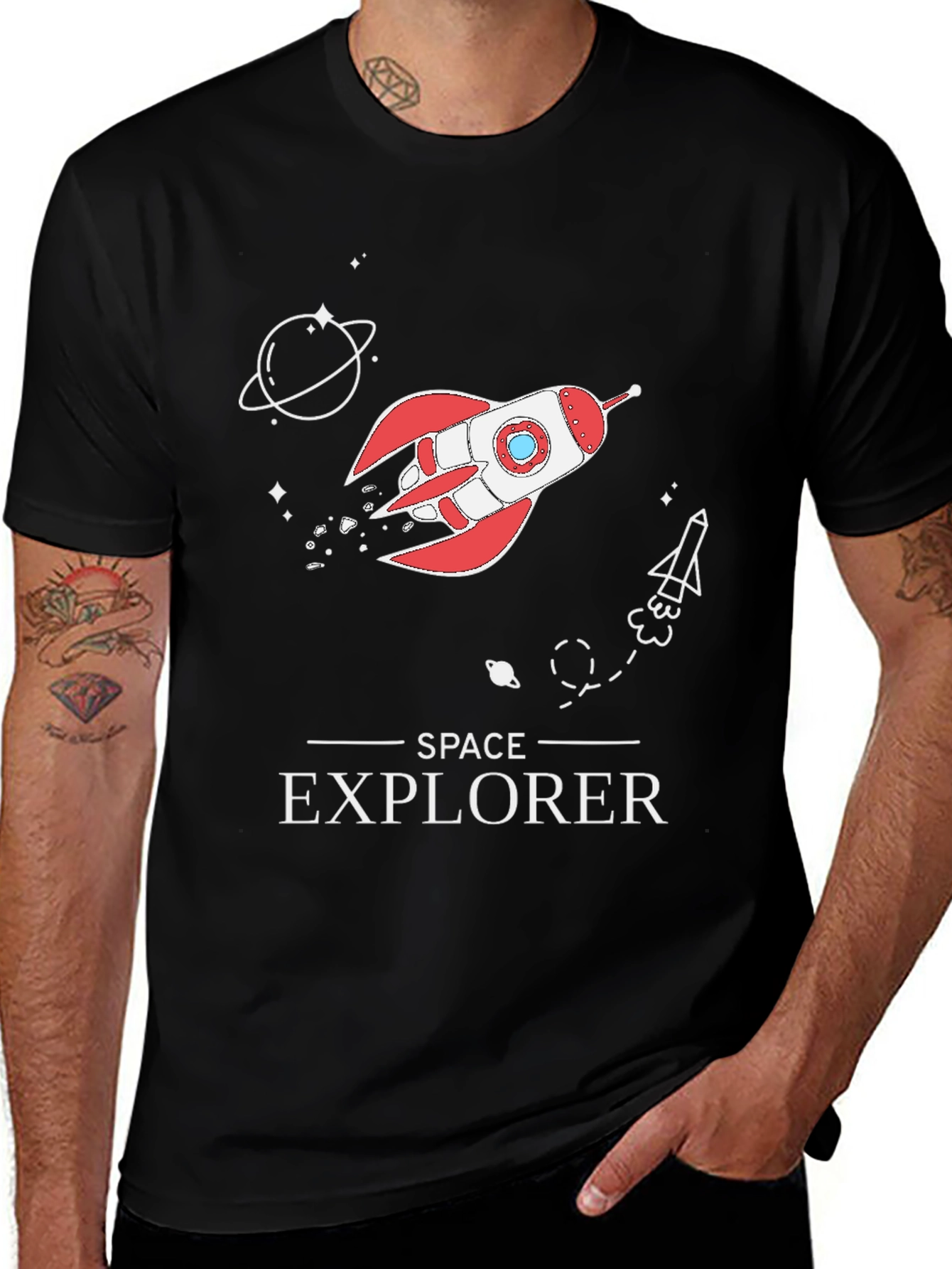 Variant 4 of Space Explorer Graphic T-Shirt - Black Cotton Tee
