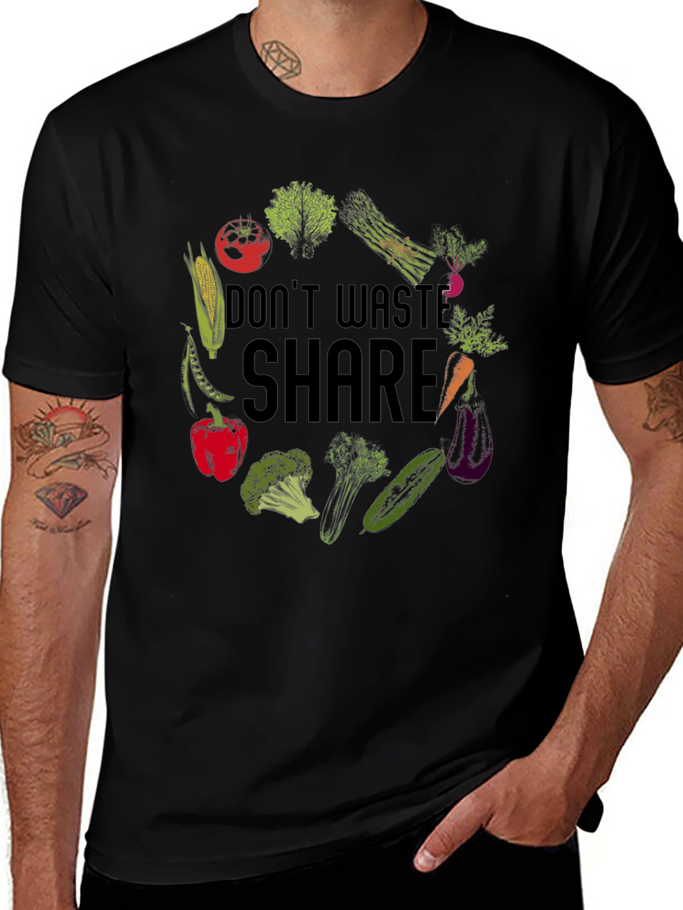 Vegan Graphic Tee: Don't Waste, Share!