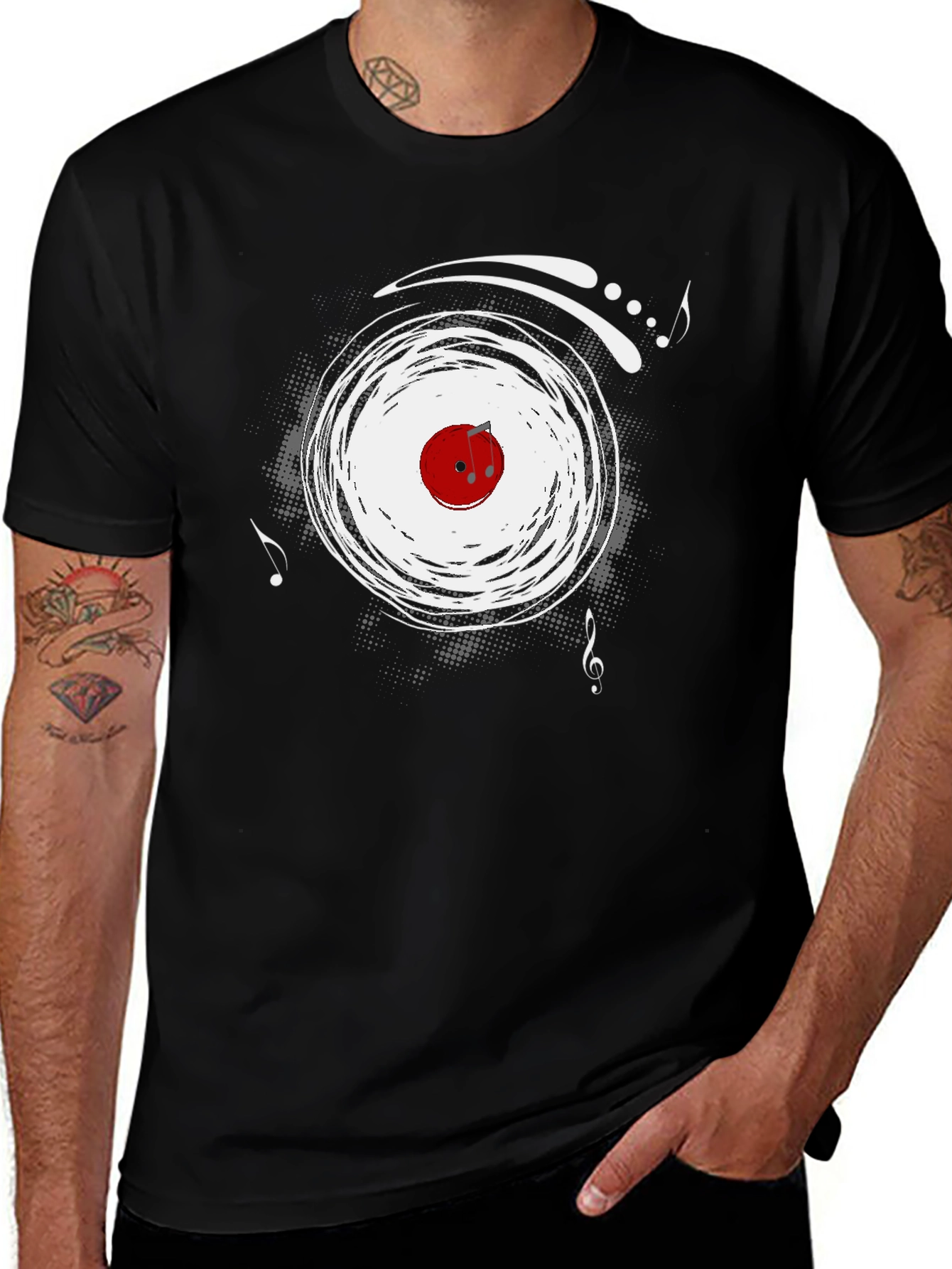 Variant 12 of Vinyl Record Music Graphic T-Shirt - Black