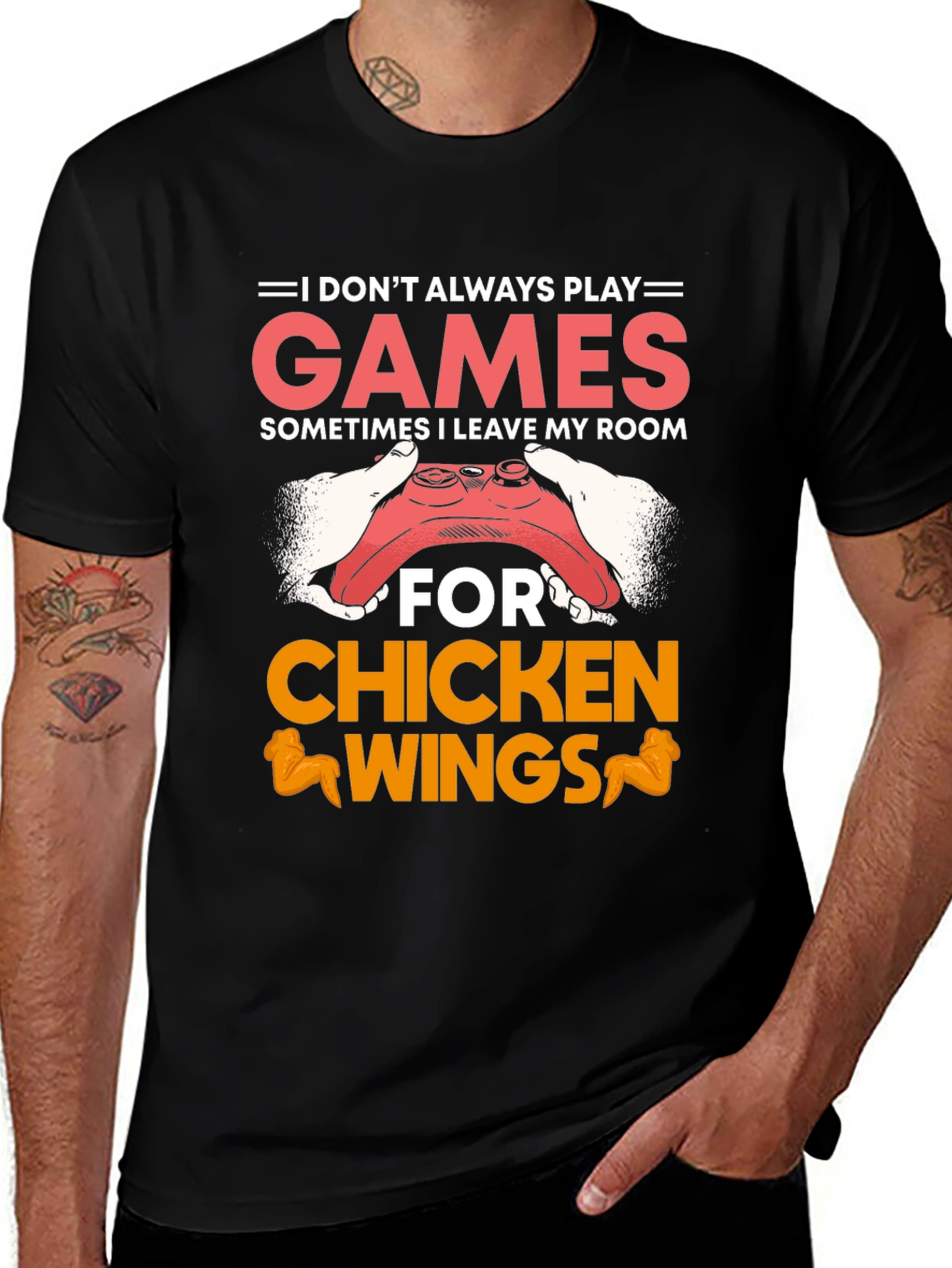 Variant 27 of Gamer Chicken Wings Black Graphic T-Shirt