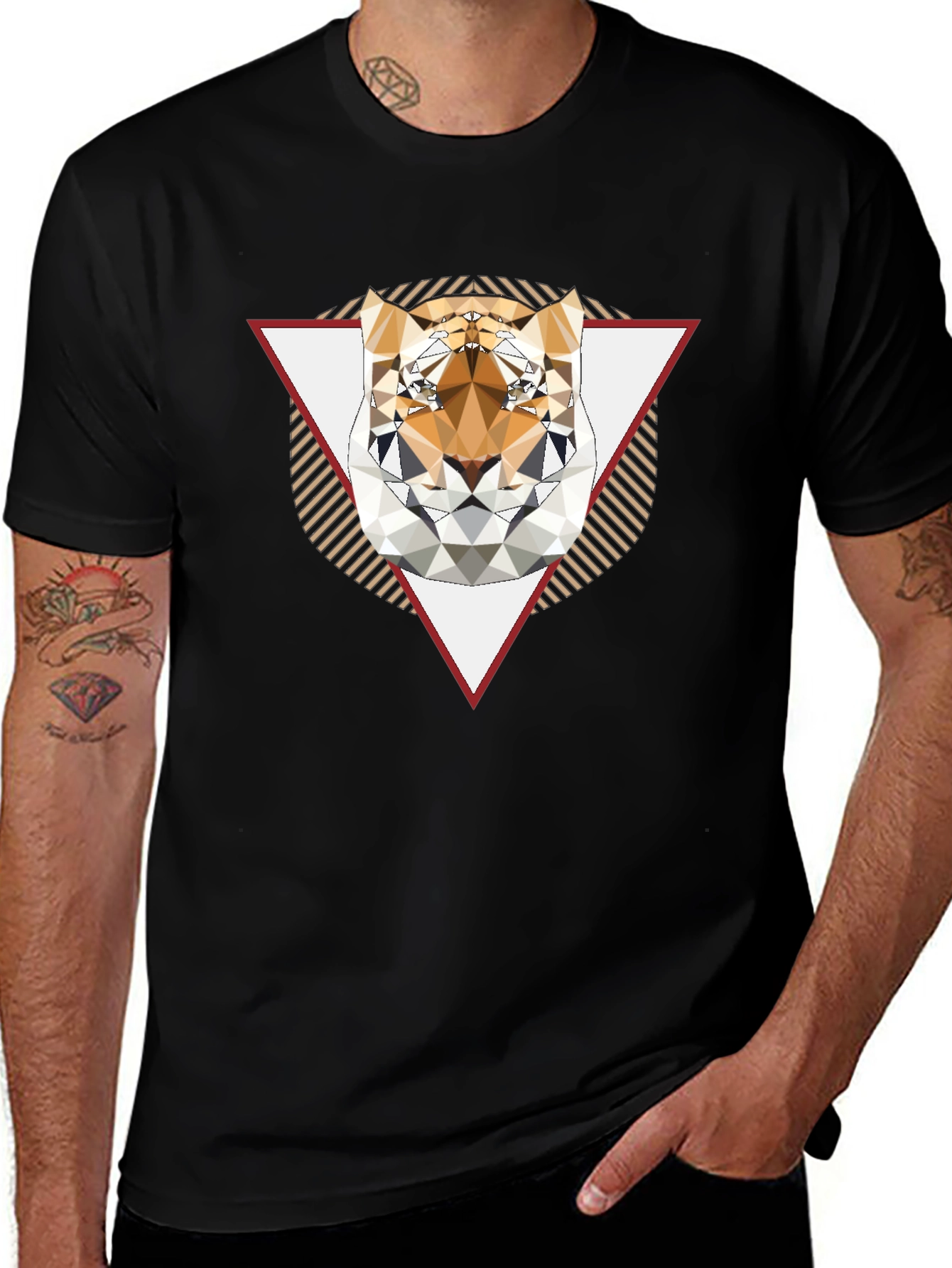 Variant 24 of Geometric Tiger Graphic Black T-Shirt