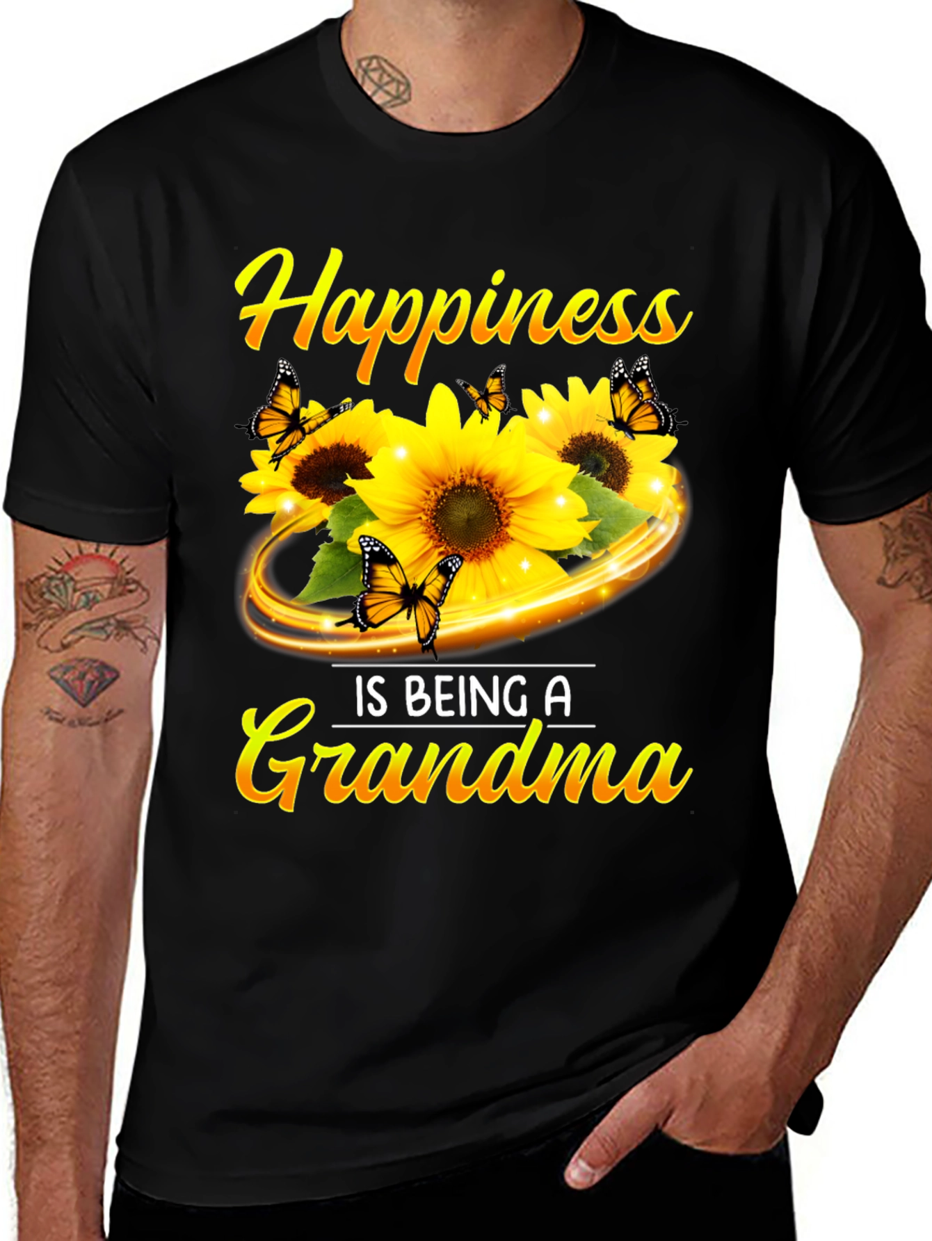 Happiness is Being a Grandma Sunflower Butterfly T-Shirt