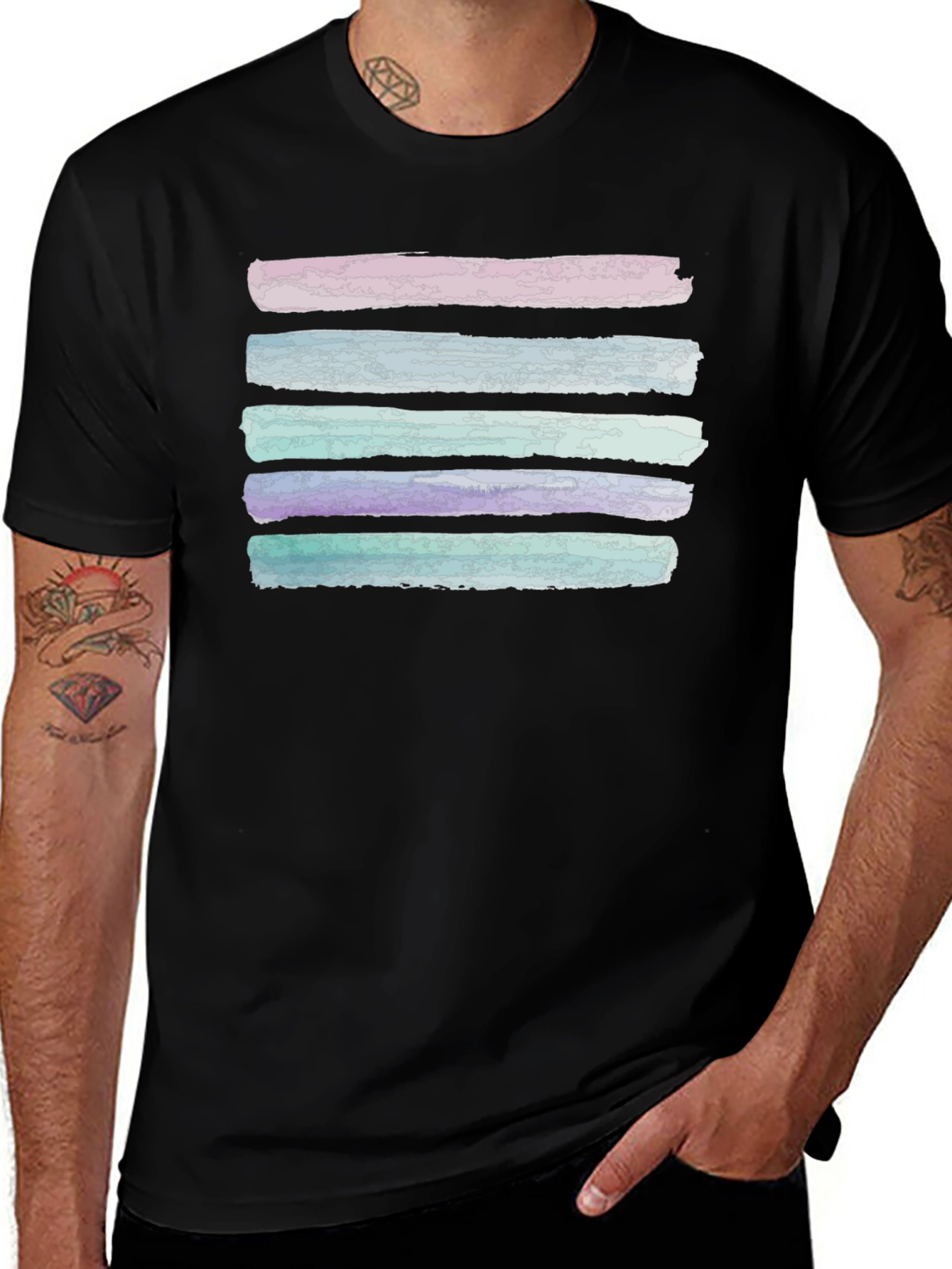 Variant 16 of Abstract Watercolor Stripes Black Tee