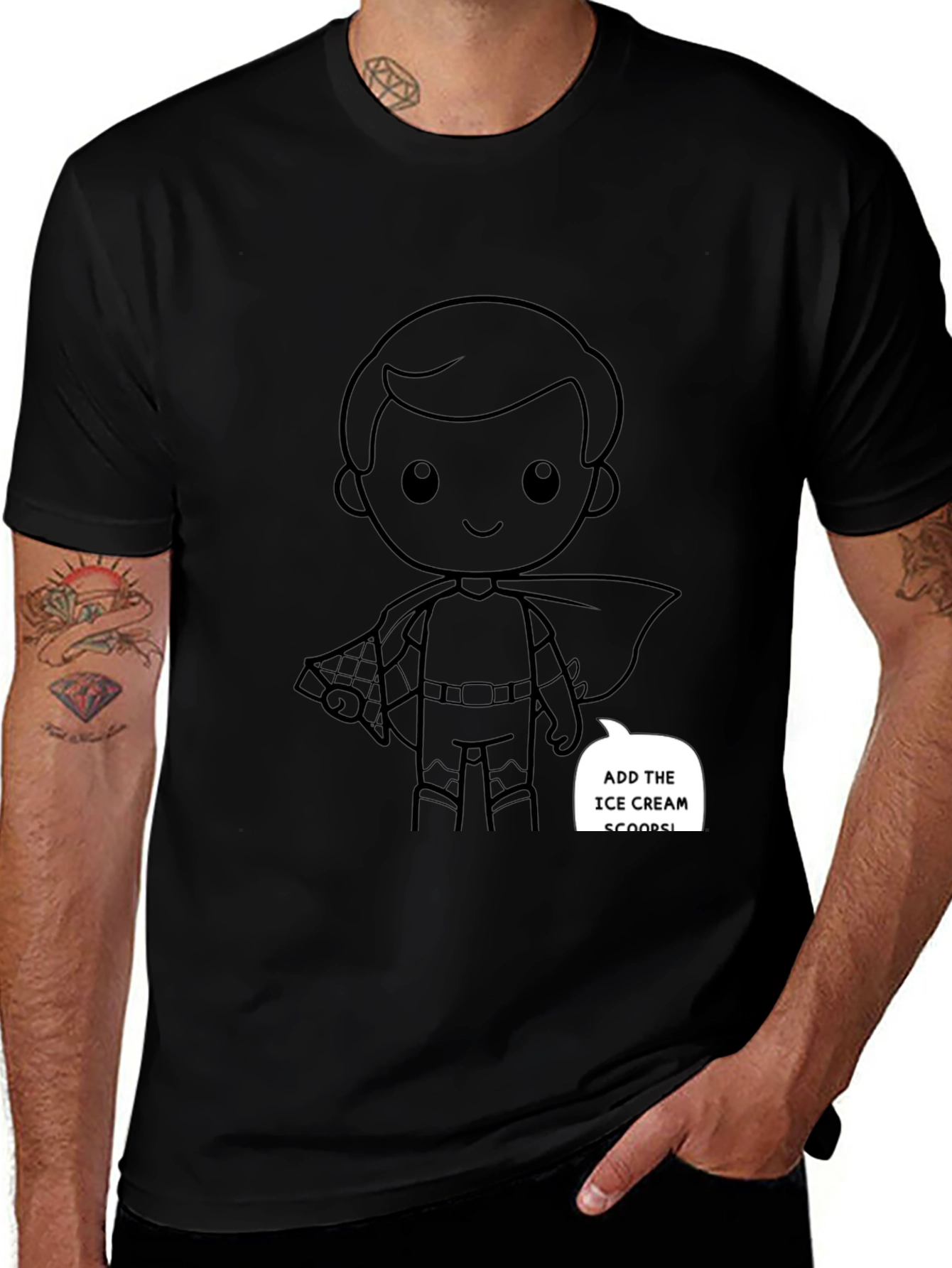 Variant 26 of Superhero Cartoon Graphic Black T-Shirt