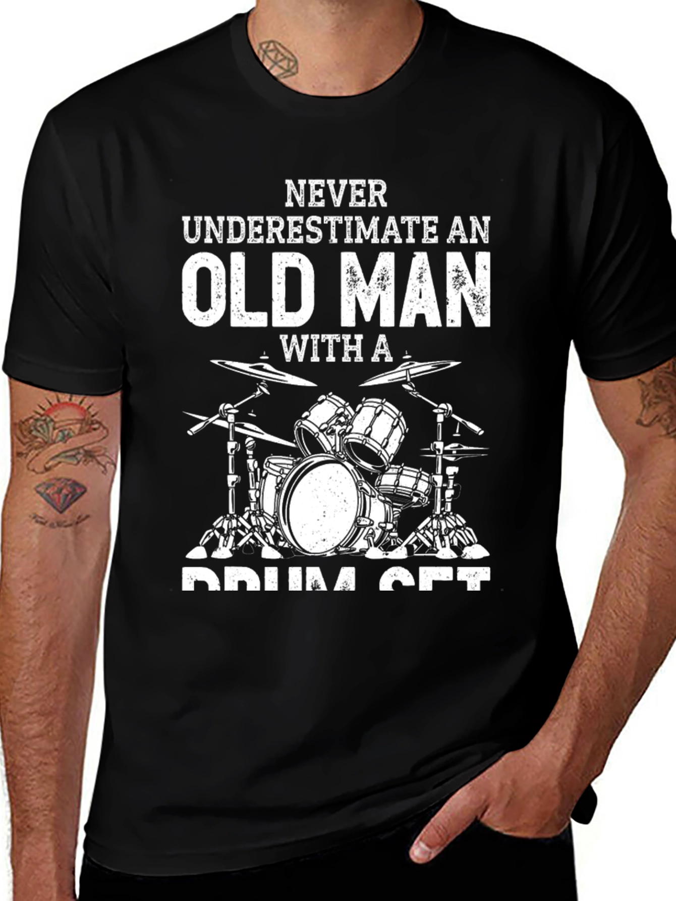 Variant 17 of Never Underestimate Old Man Drum Set T-Shirt