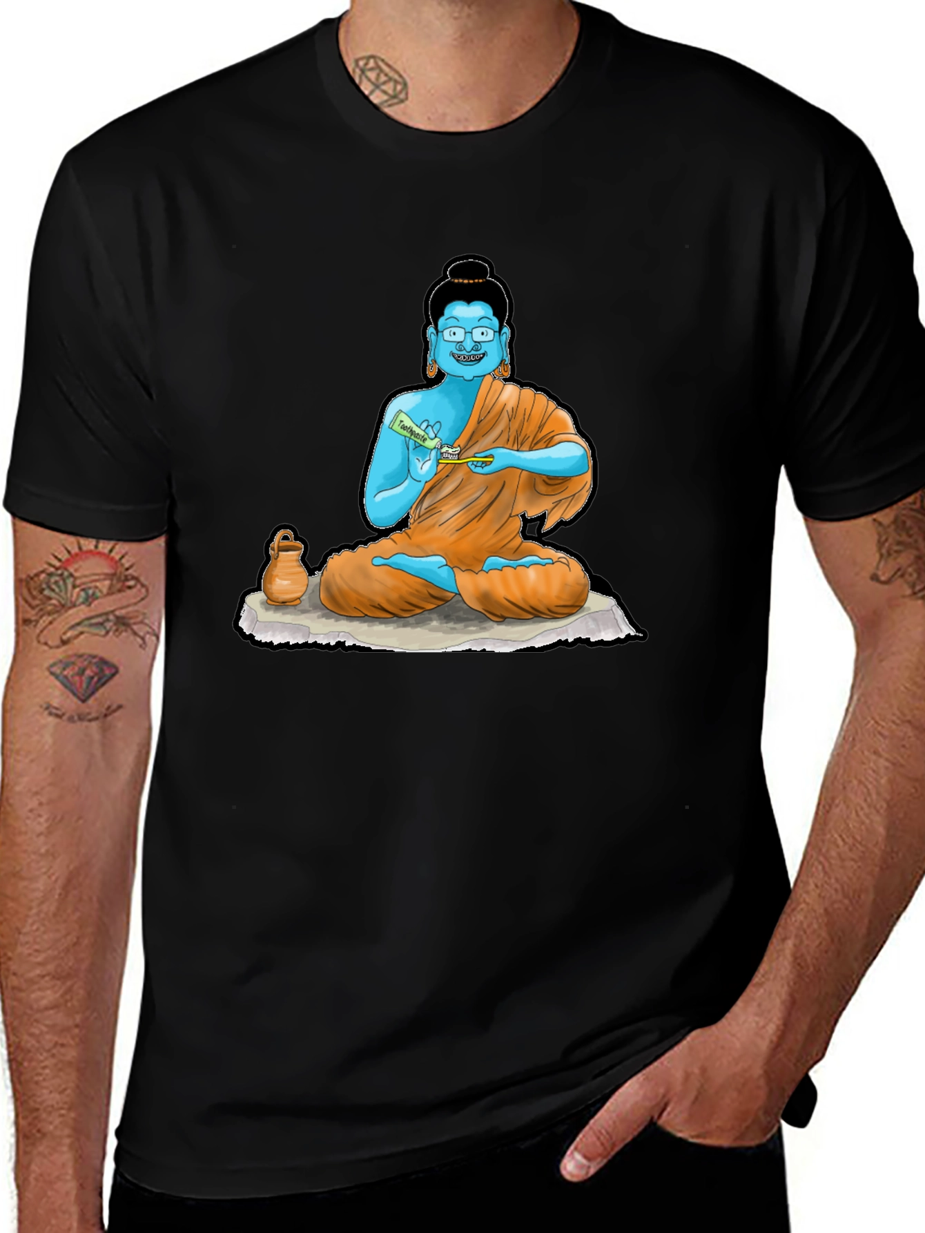 Black Buddha Toothpaste Graphic Tee - Unique Design main image