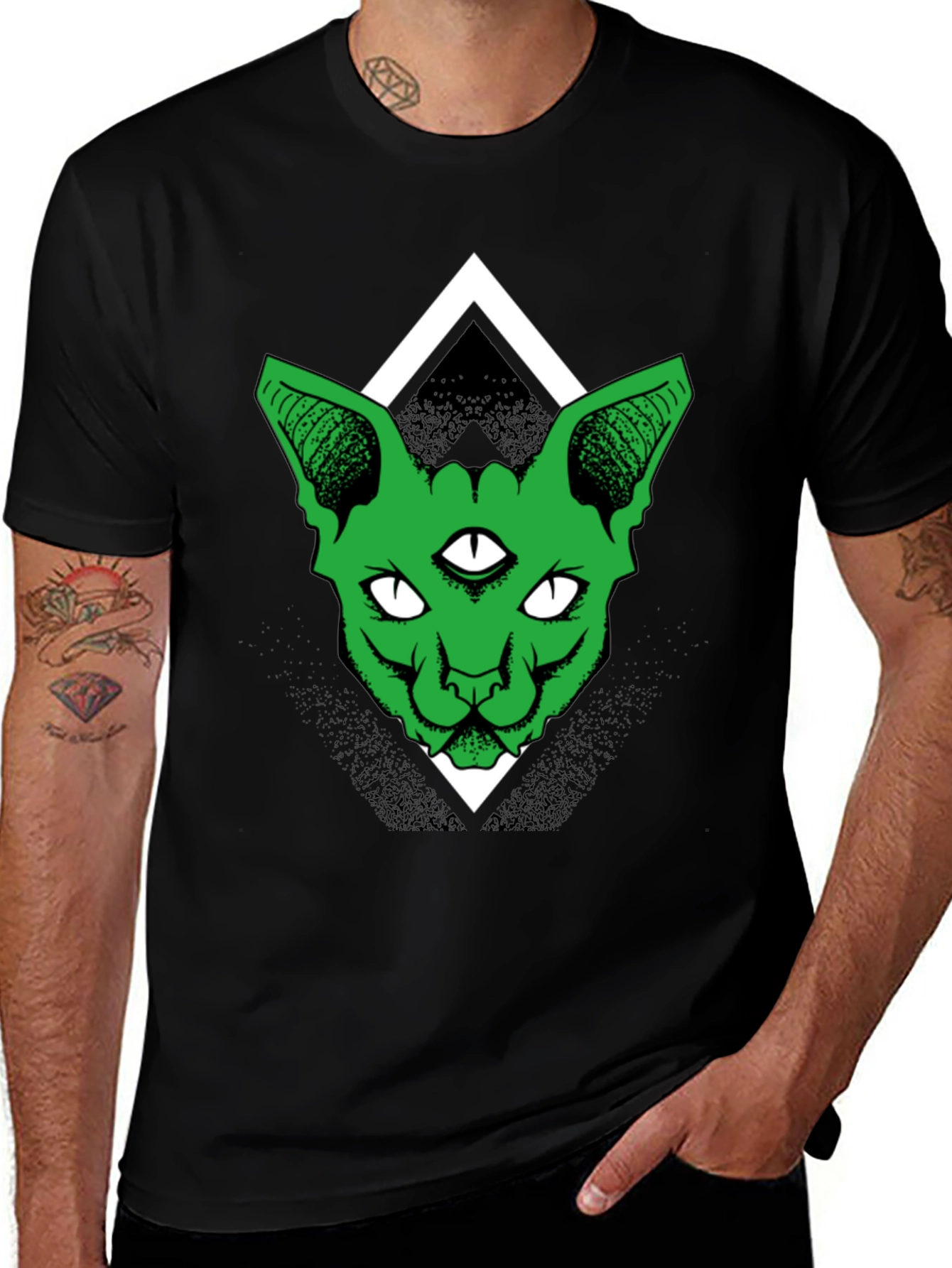 Variant 14 of Third Eye Cat Graphic Tee - Black Cotton Shirt