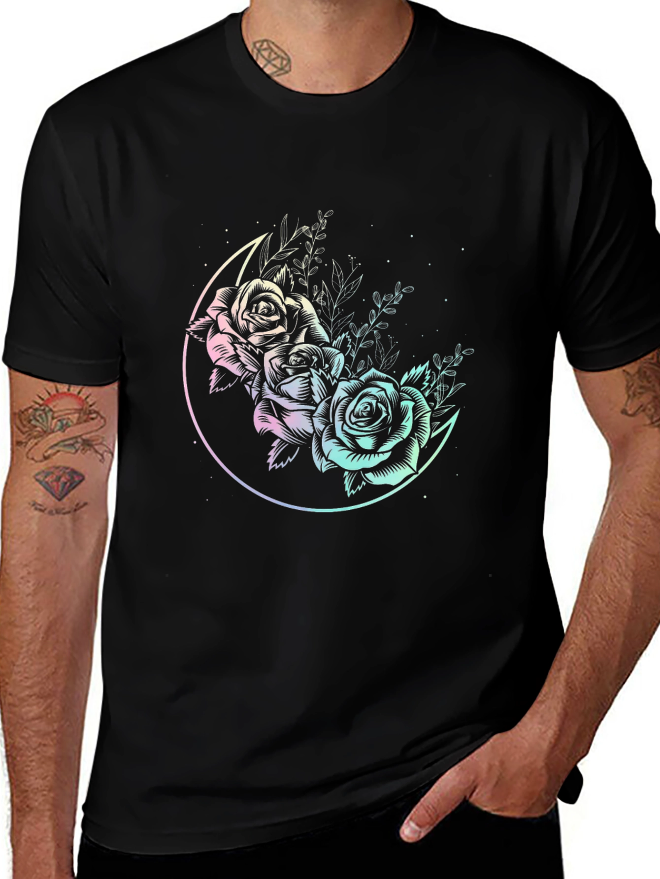 Variant 26 of Floral Moon Graphic Tee - Black T-Shirt