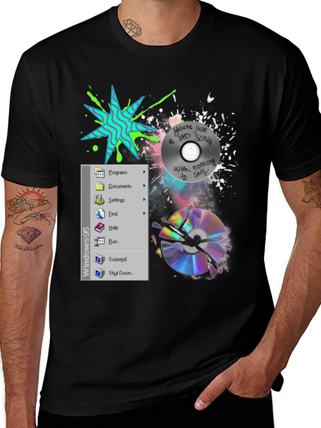 Variant 15 of 90's Nostalgia Tee: Windows & Broken CD Design