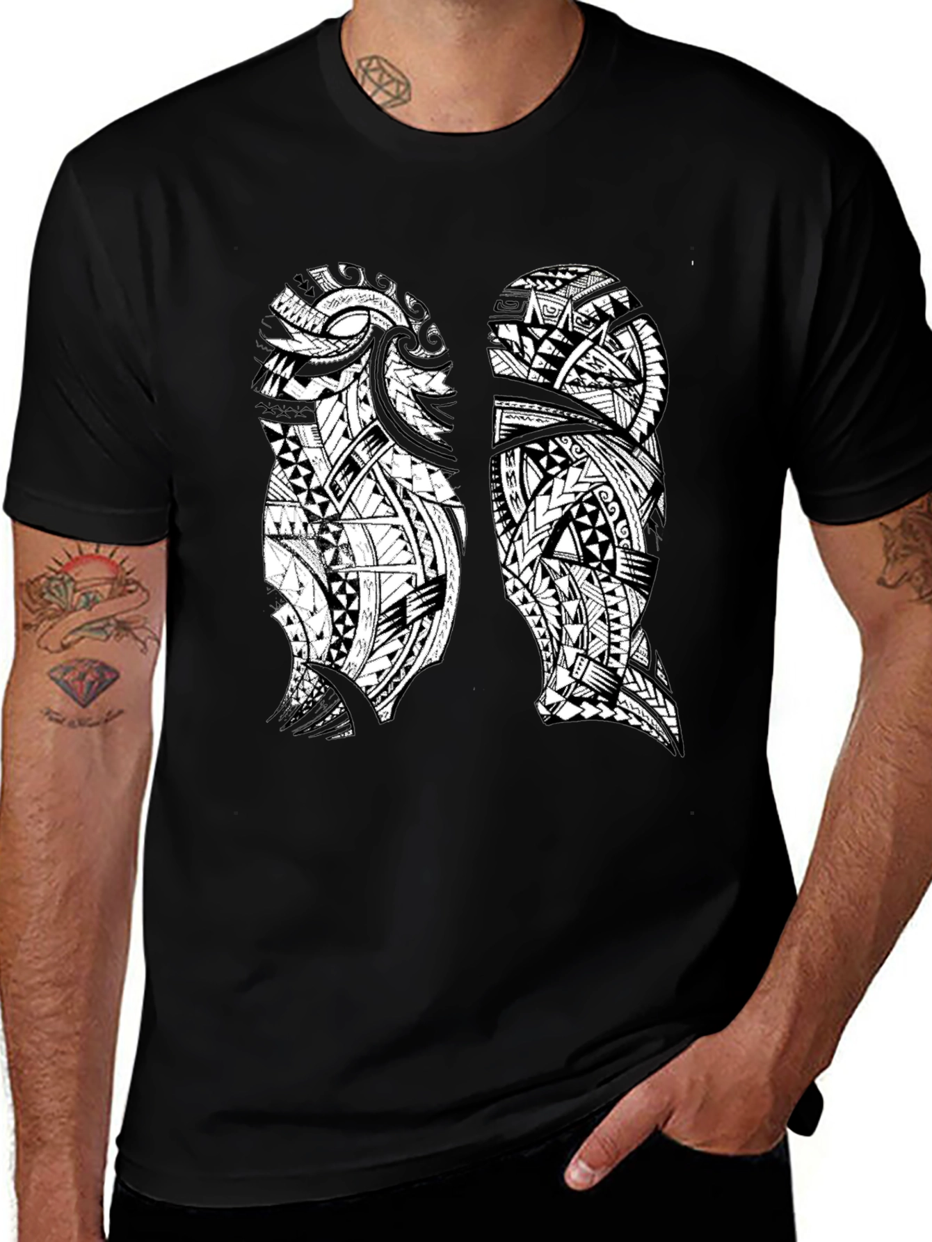 Variant 21 of Tribal Lung Print Black T-Shirt