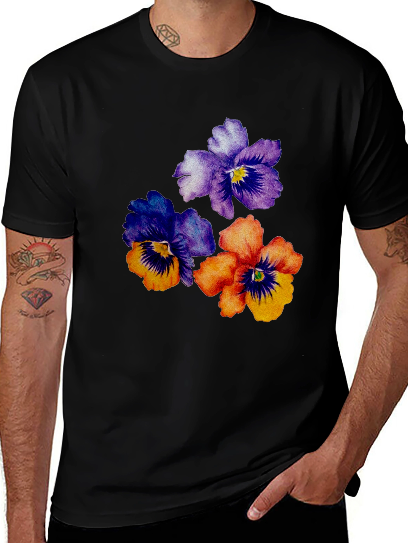 Variant 16 of Floral Pansy Graphic Tee - Stylish Comfort