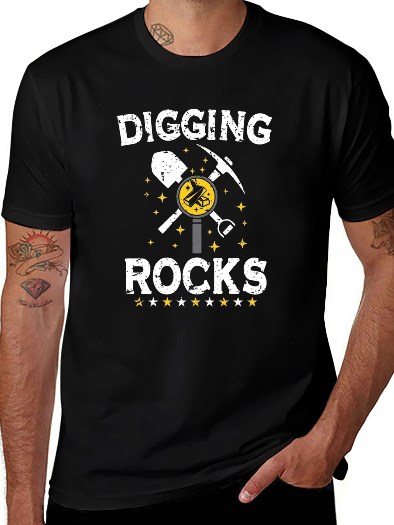 Digging Rocks Graphic Tee - Black Cotton T-Shirt