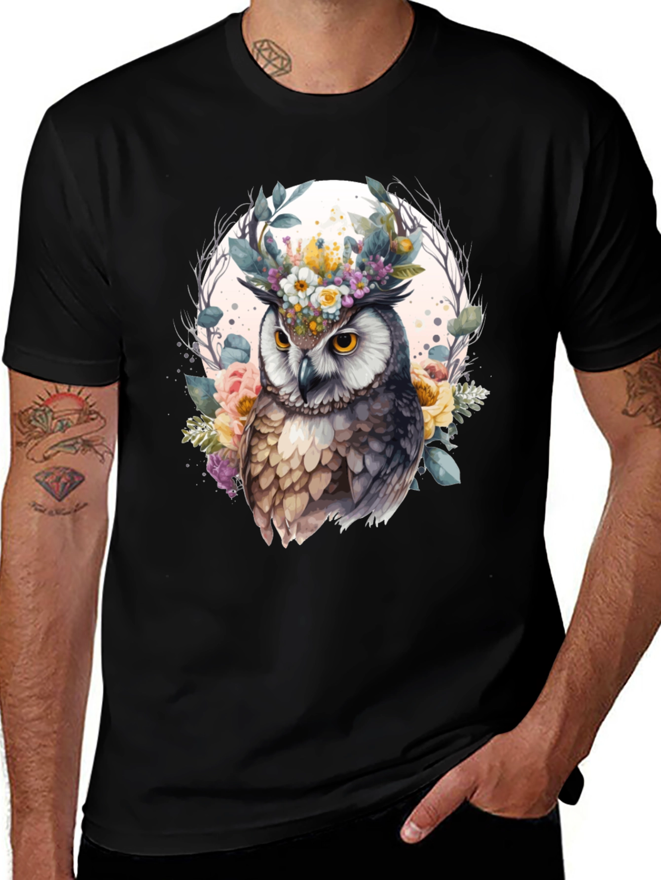 Variant 17 of Floral Owl Graphic Tee - Unique Design